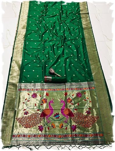 Panzora Women's Kanchivaram Paithani Silk saree With Unstitched Blouse Piece