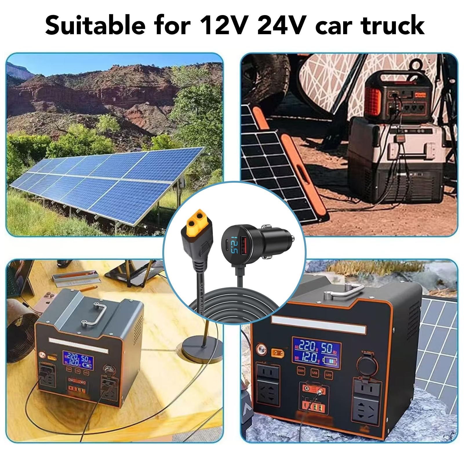 Hyuduo Câble Allume-Cigare vers XT60, Rallonge Robuste 18AWG pour Voiture et Générateur Solaire 12V 24V