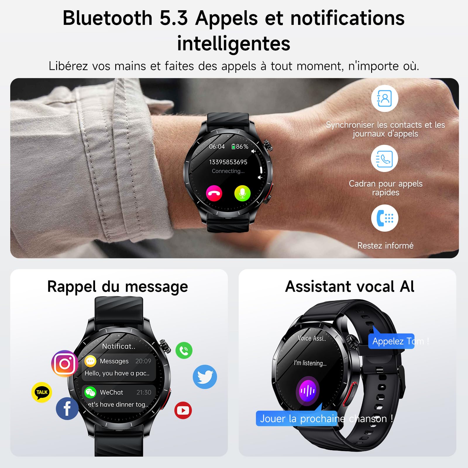 YUPENG 2026 Nouvelle Montre Connectée Homme ECG+HRV/Pressιon artérιelle | ECG/HRV/Pressιon artérιelle/IMC/Acide urique, 1.43" AMOLED/Appels Bluetooth/SOS, 24H Sommeil/Cardiofréquence, Android/iOS