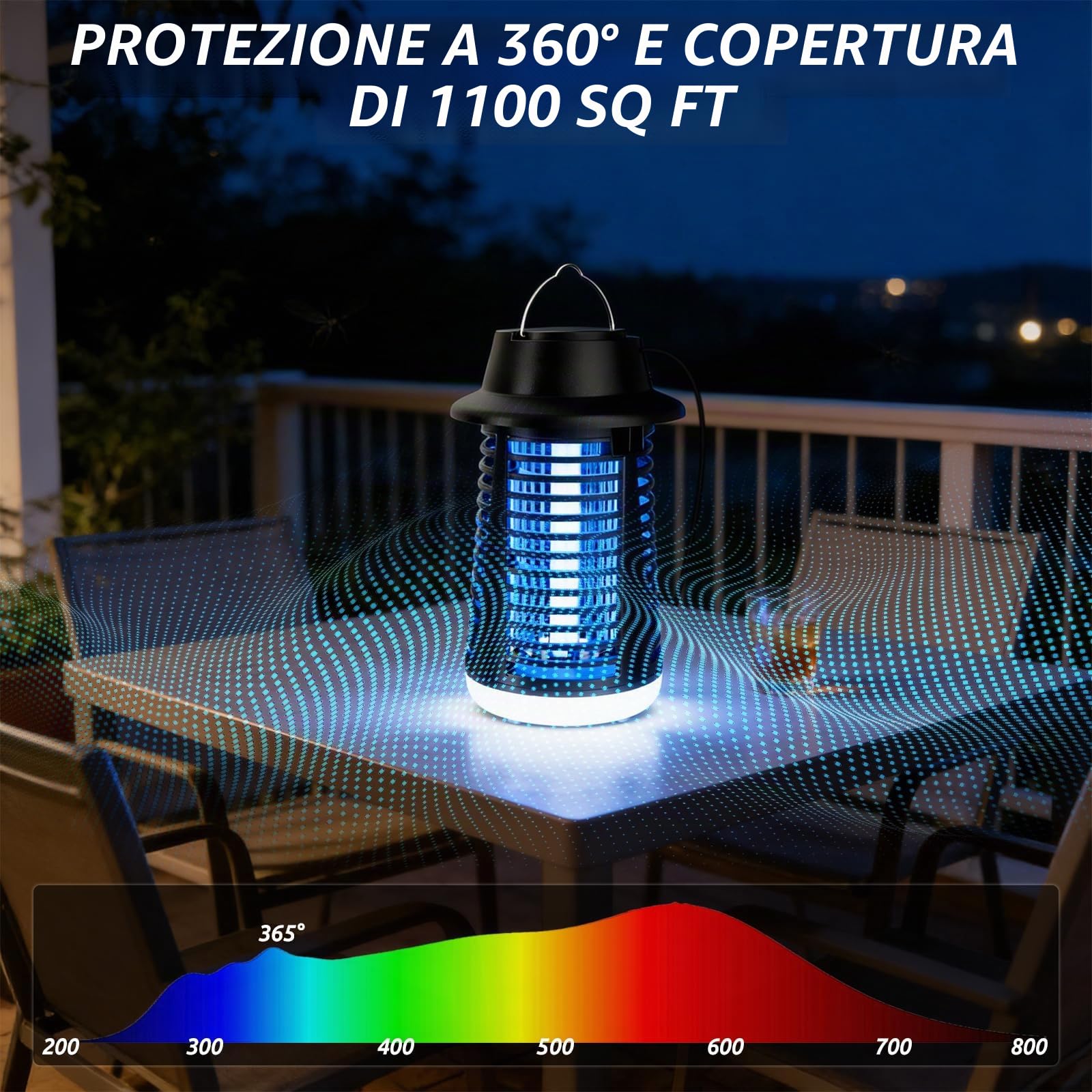 Lampada Antizanzare Elettrica Cable de 1.2m, 4000V 18W UV Zanzariera Elettrica con 9W LED Lampada, IPX4 Antizanzare Elettrico, Lampada Zanzare per Interni ed Esterni