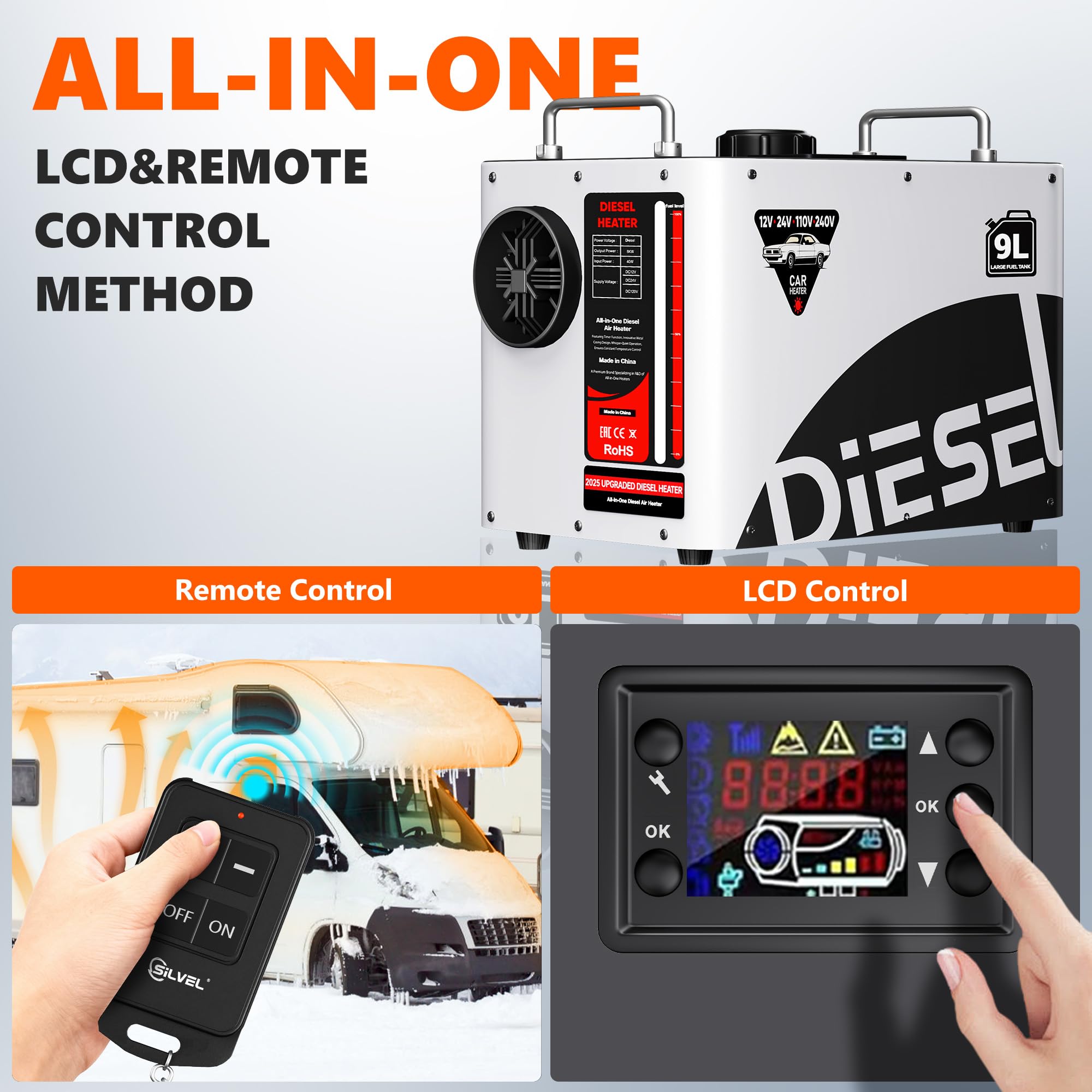 Amazon.com: SILVEL Diesel Heater 8KW 110V/12V/24V, All-in-One 9L