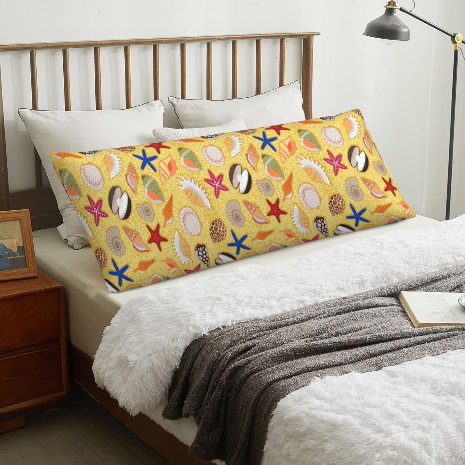 Beach Sand Background With Sea Shells, Body Pillow Cover with Zipper,Long Body Pillowcase 20 x 60 in