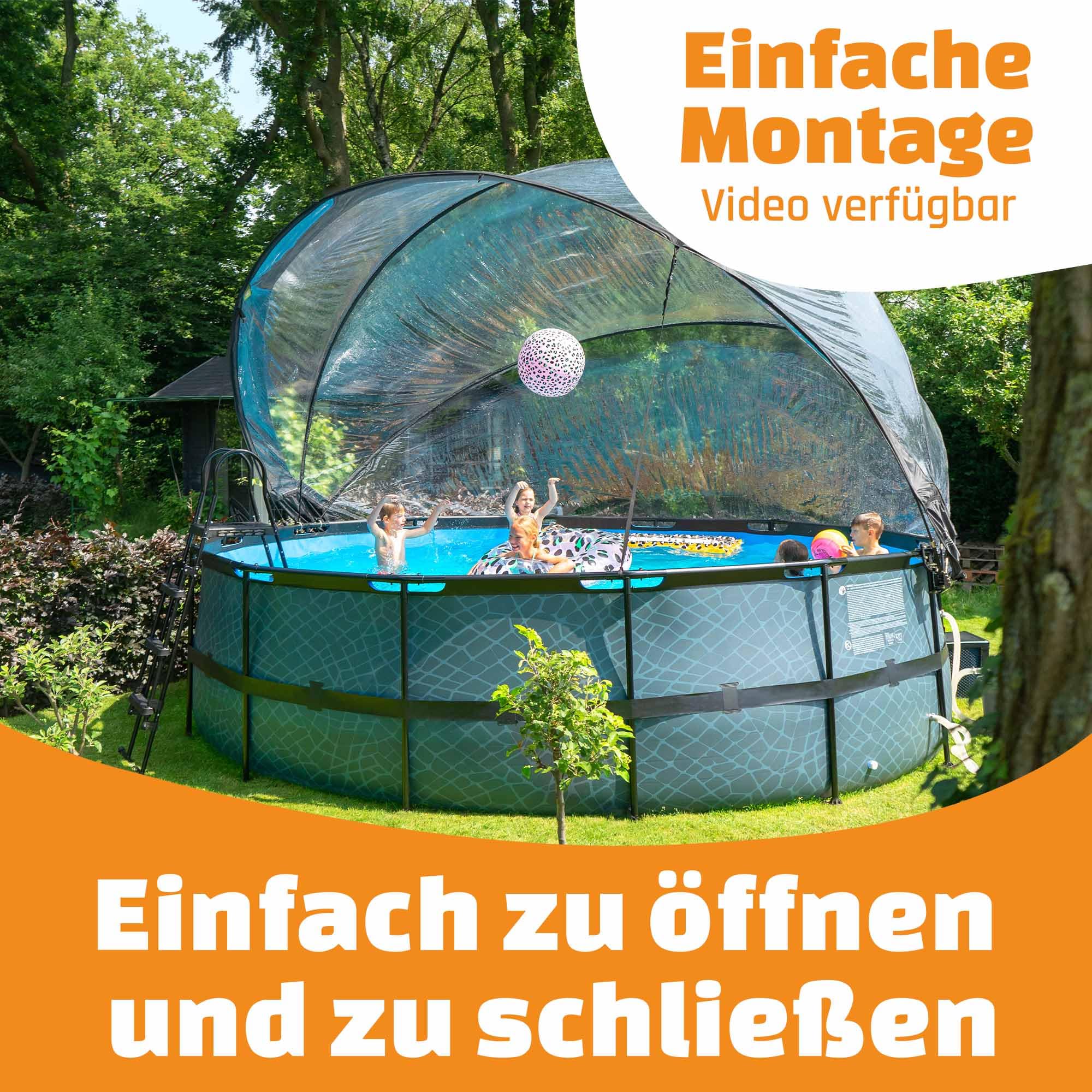 EXIT Toys Poolabdeckung Rund ø 488 cm Universell für Intex/Bestway Pools – Hält Wasser Warm und Sauber – Poolüberdachung mit Verbindungsset für Viele Marken – Transparent