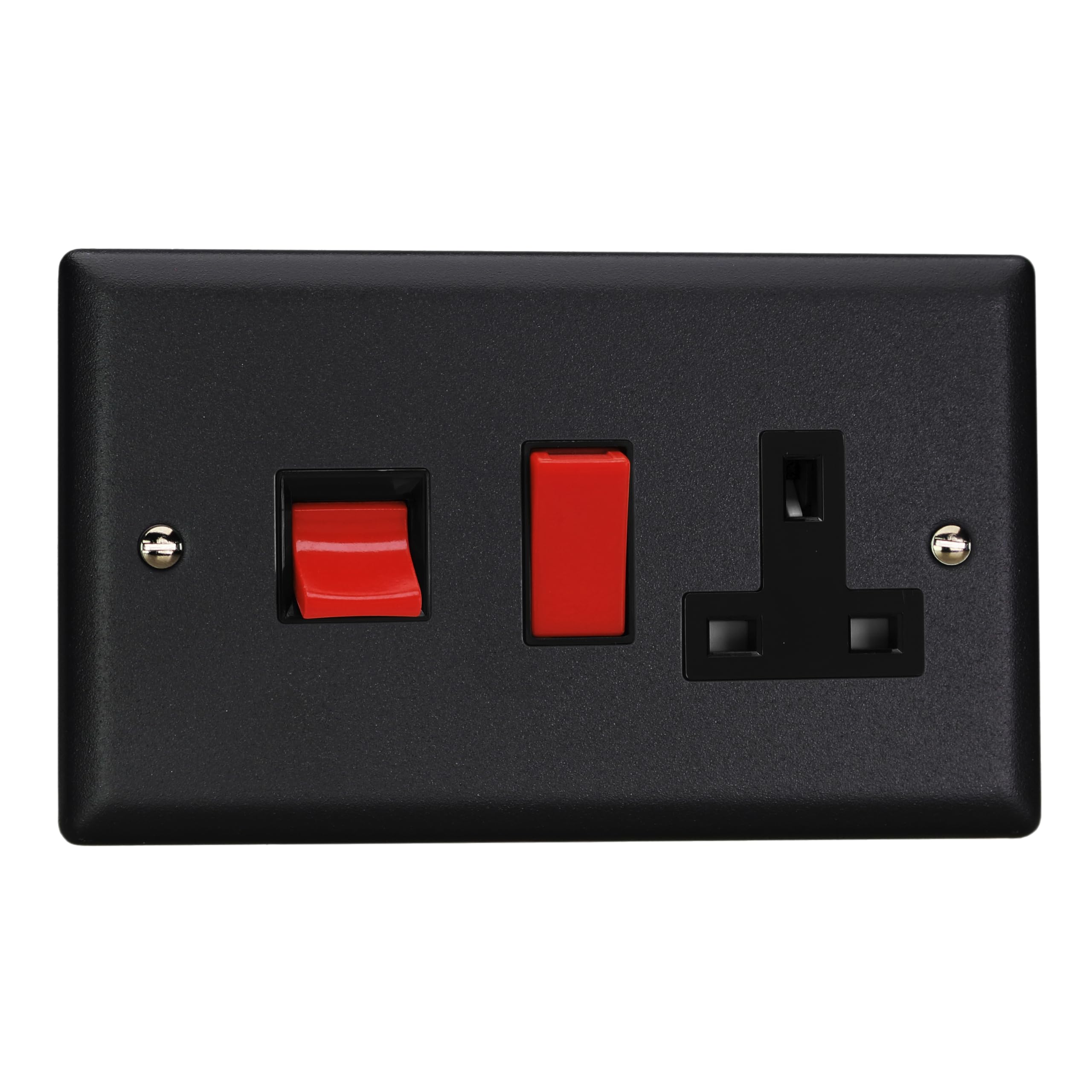 Varilight 45A Cooker Switch & Rocker Double Pole Switched Socket - Red Matt Black 5021575031256