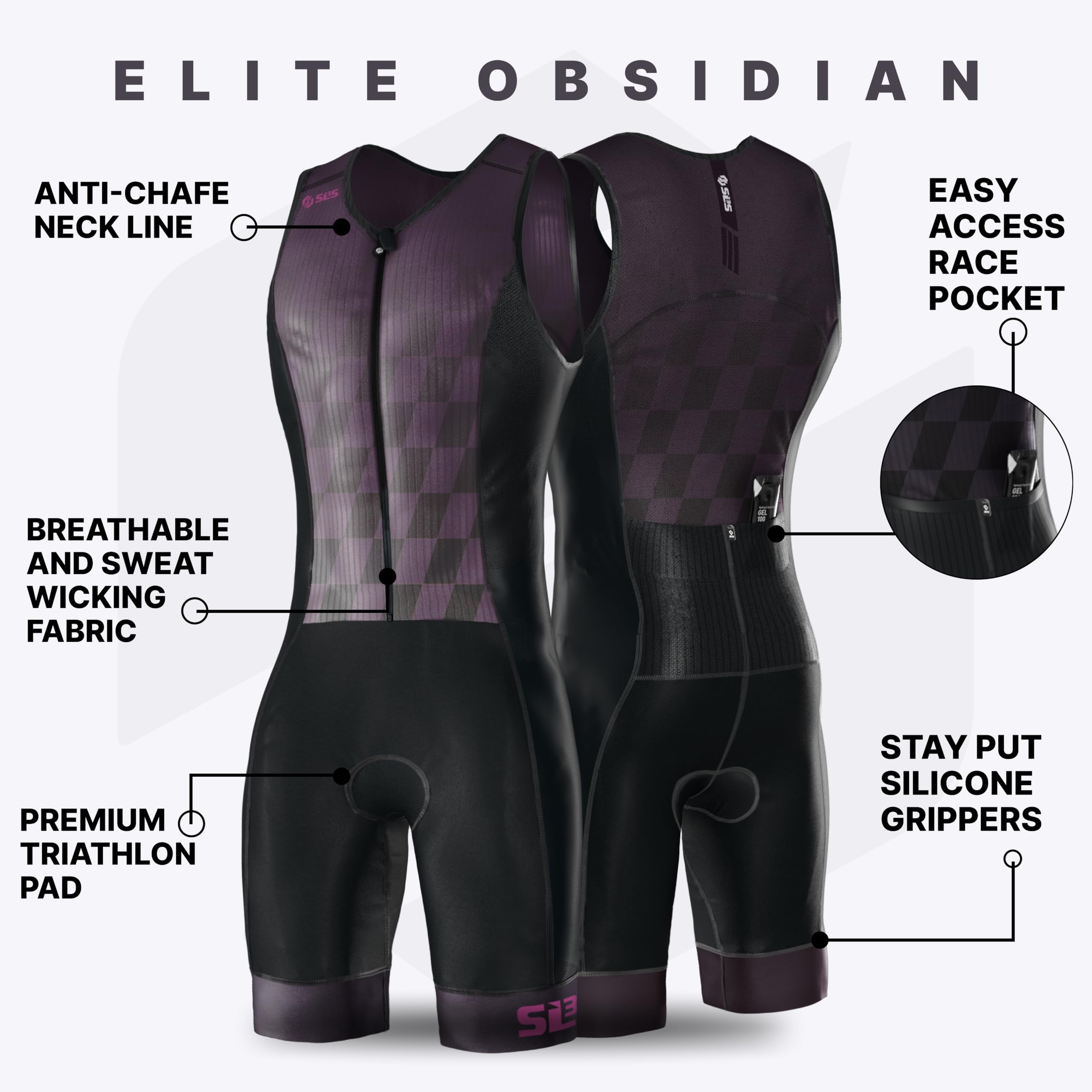 SLS3 Costumes de triathlon Elite sans manches pour homme – Triathlon Triathlon – Chamois italien, poches intérieures et arrière