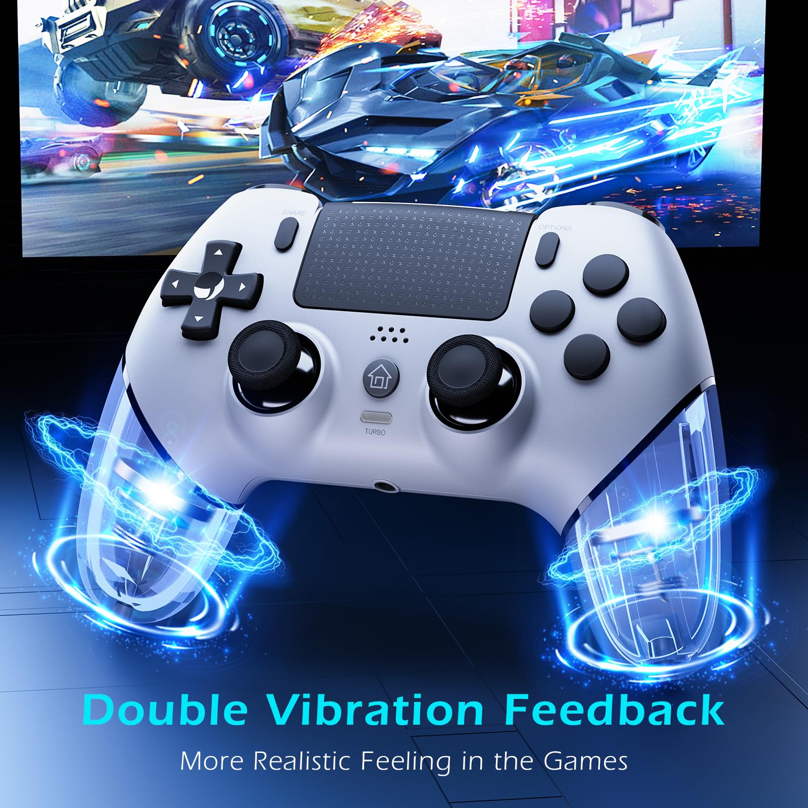 CHEREEKI Controller per PS4 Hall Joystick, Wireless Gamepad Compatibile con PS-4/Slim/Pro, Grande Batteria da 1000mAh Doppio Vibrazione, Sensori di Movimento, Touch Pad, Jack per Cuffie Stereo, Bianco