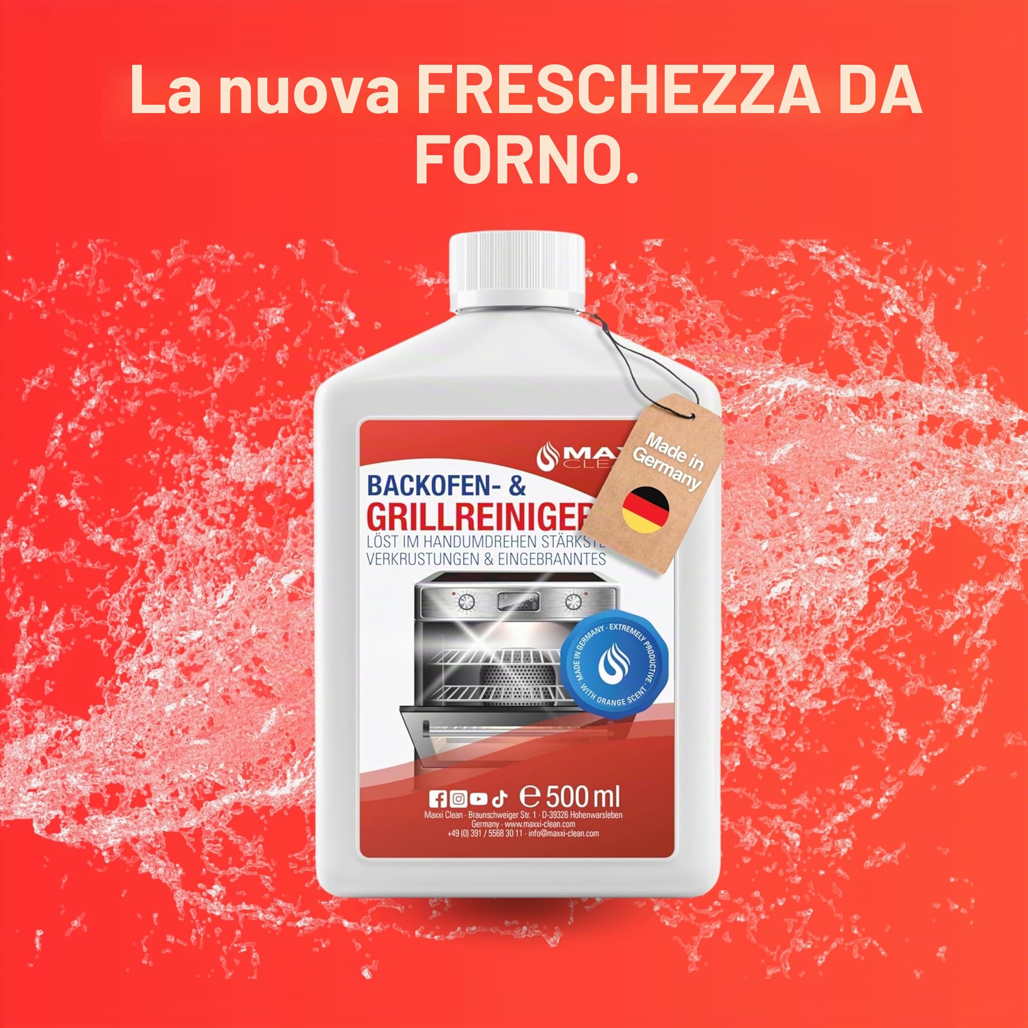 Maxxi Clean | 1x Set Combinato per la Pulizia di Forno e Grill | 500 ml di Gel incluso 1x Pennello e 1x Panno in Microfibra | Pulitore e Sgrassatore extra forte | Per Forno, Piano Cottura e Grill