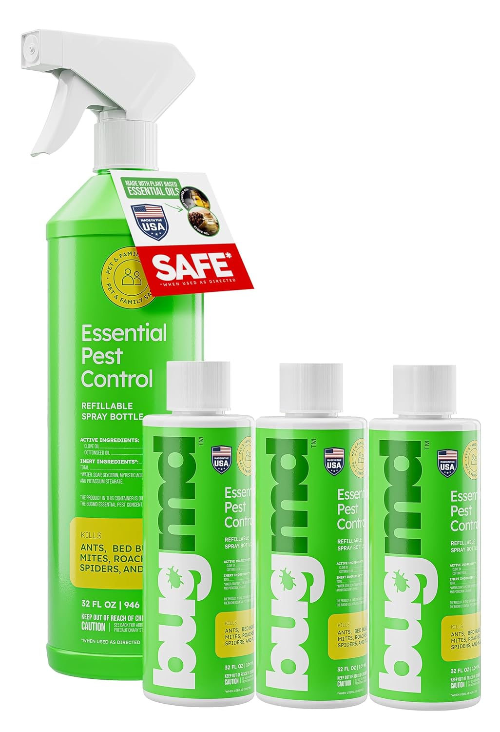 BugMD Ant Killer & Bug Spray Concentrate - Roach and Cockroach Killer Indoor, Spider & Flea Spray for Home, Fly and Insect Defense, Safe with Essential Oils, Plant-Powered, Pest Control Kit