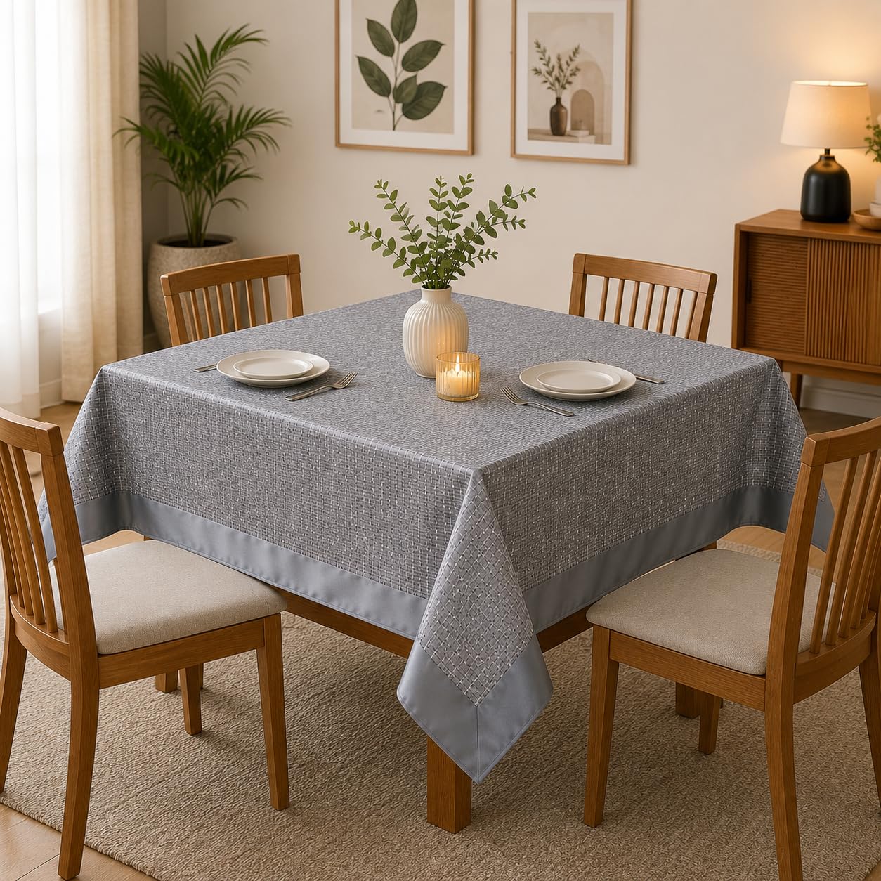 Reversible Jacquard Table Cover for Dining Table 6 & 8 Seater | Satin Border Cover | Rectangular Table Cloth for Home & Kitchen (60 X 90 inches) Grey-image-7