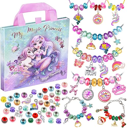 Kit de fabricación de pulseras con dijes para niñas suministros de joyería de sirena, kit de pulseras de dije, juego de manualidades de arte para