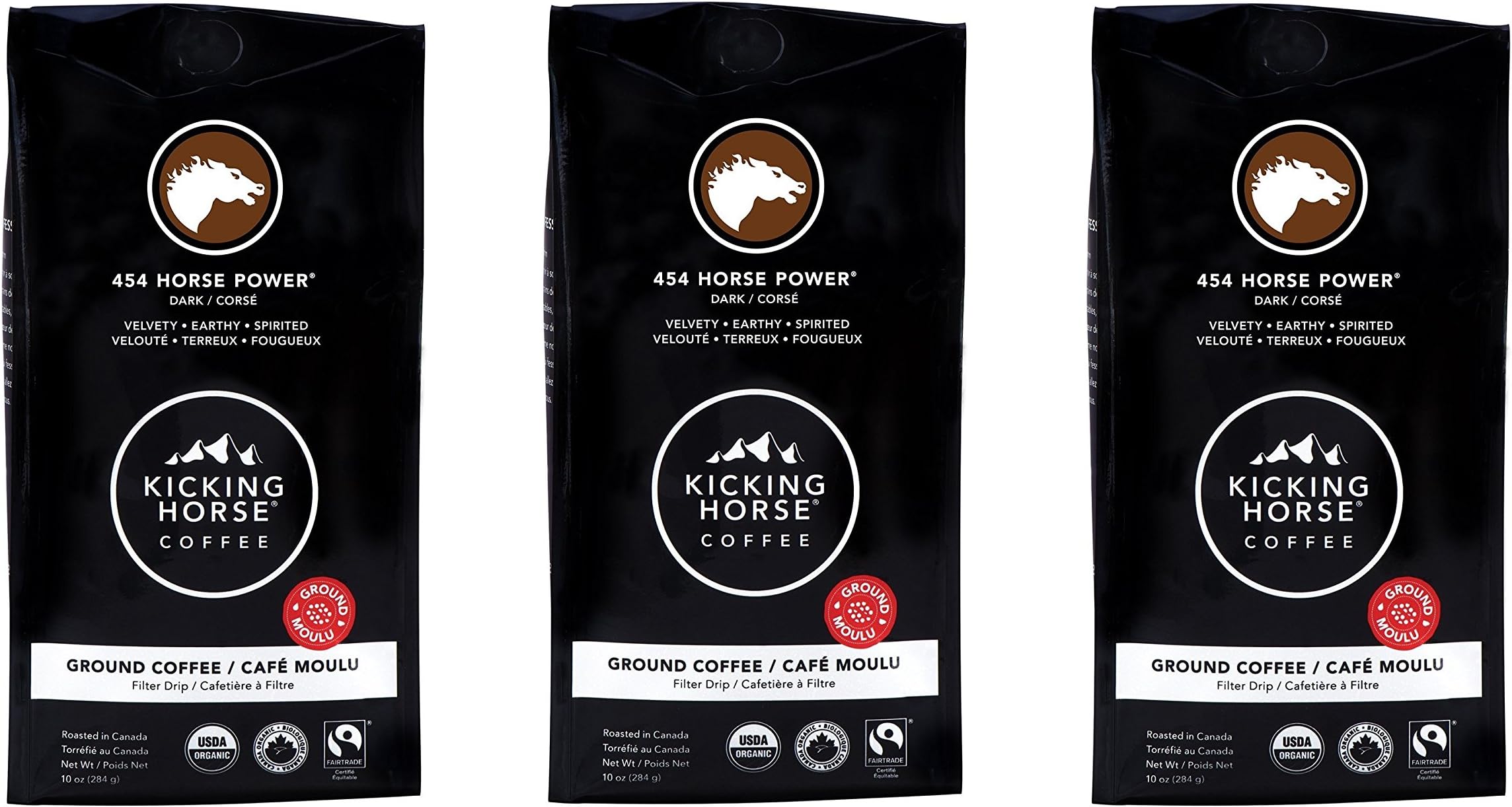 Kicking Horse Coffee, Ground, 10 Ounce glNOTU, 454 Horse Power - Dark Roast (Pack of 3)