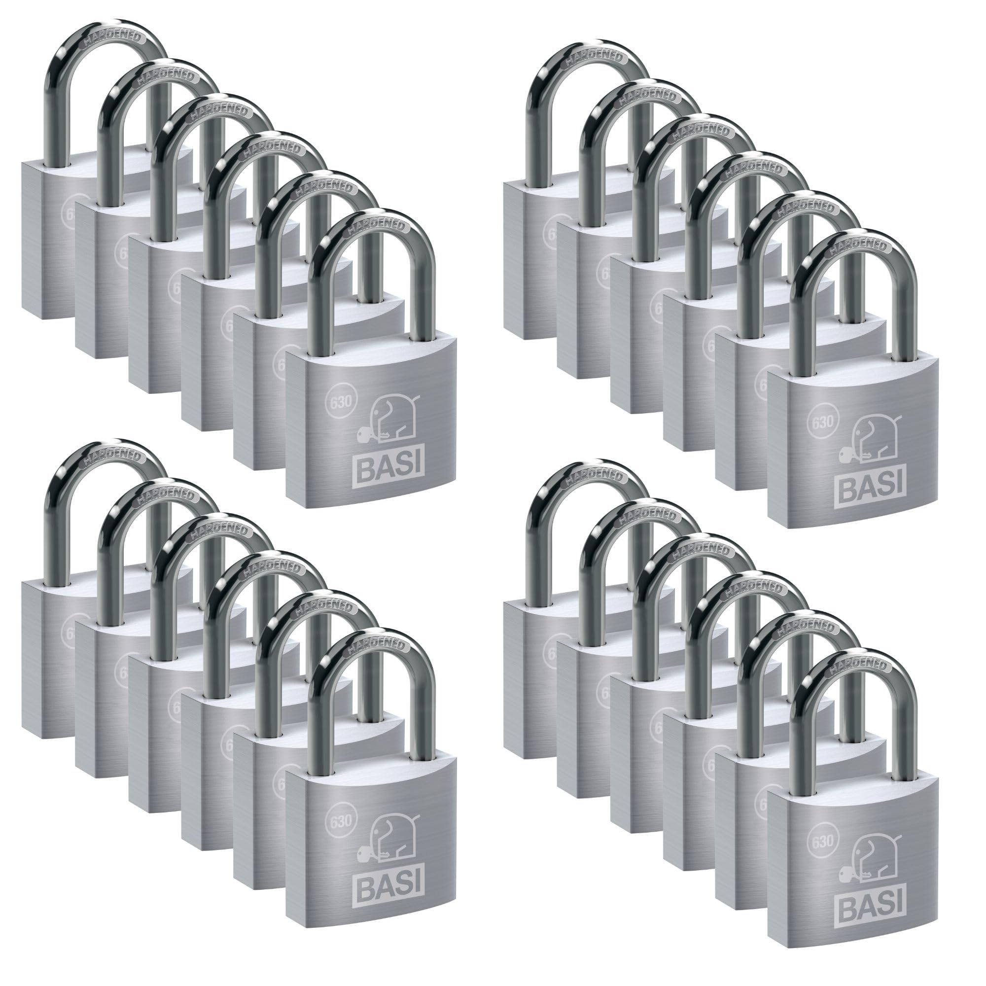 BASI Juego de 24 candados de cortina, 25 mm, cierre uniforme, carcasa de aluminio macizo, barra de acero endurecido, candado seguro de bloqueo de igualdad, grosor de 4 mm, 24 unidades