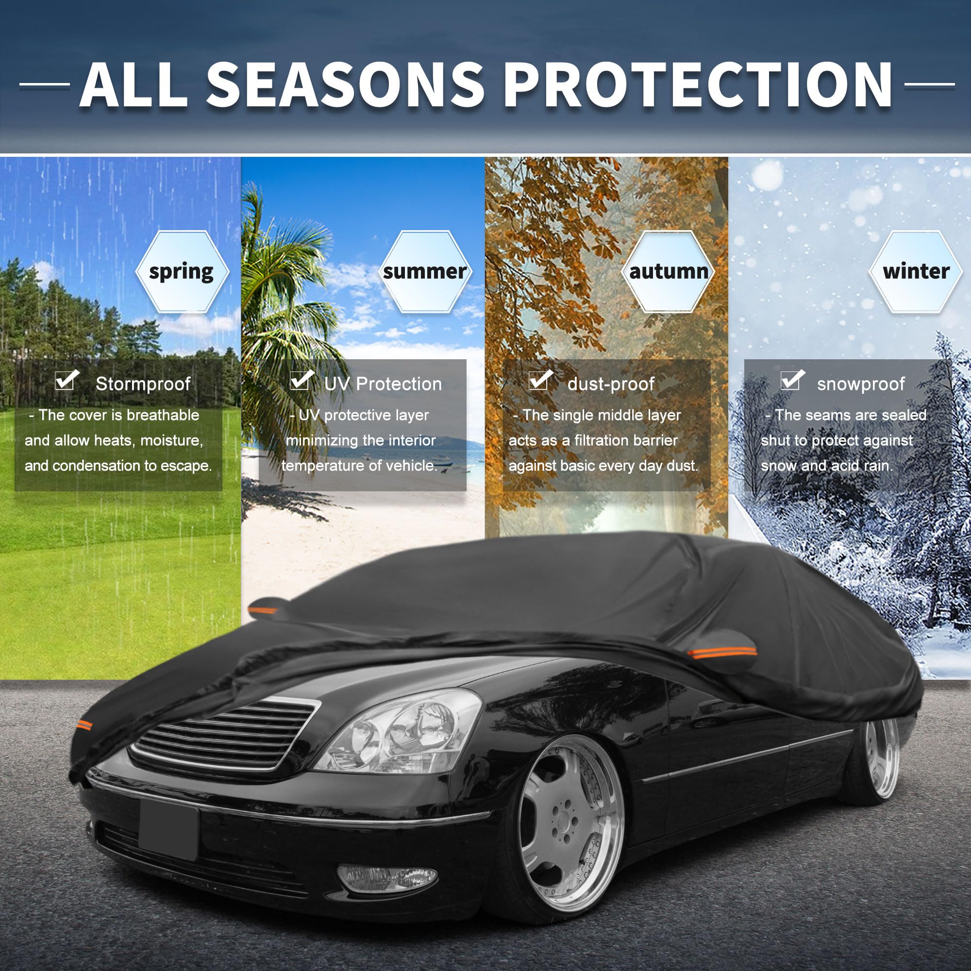 X AUTOHAUX Car Cover Outdoor Waterproof Sun Rain Snow Hail Protection with Left Side Door Zipper Aluminum Film — view 2
