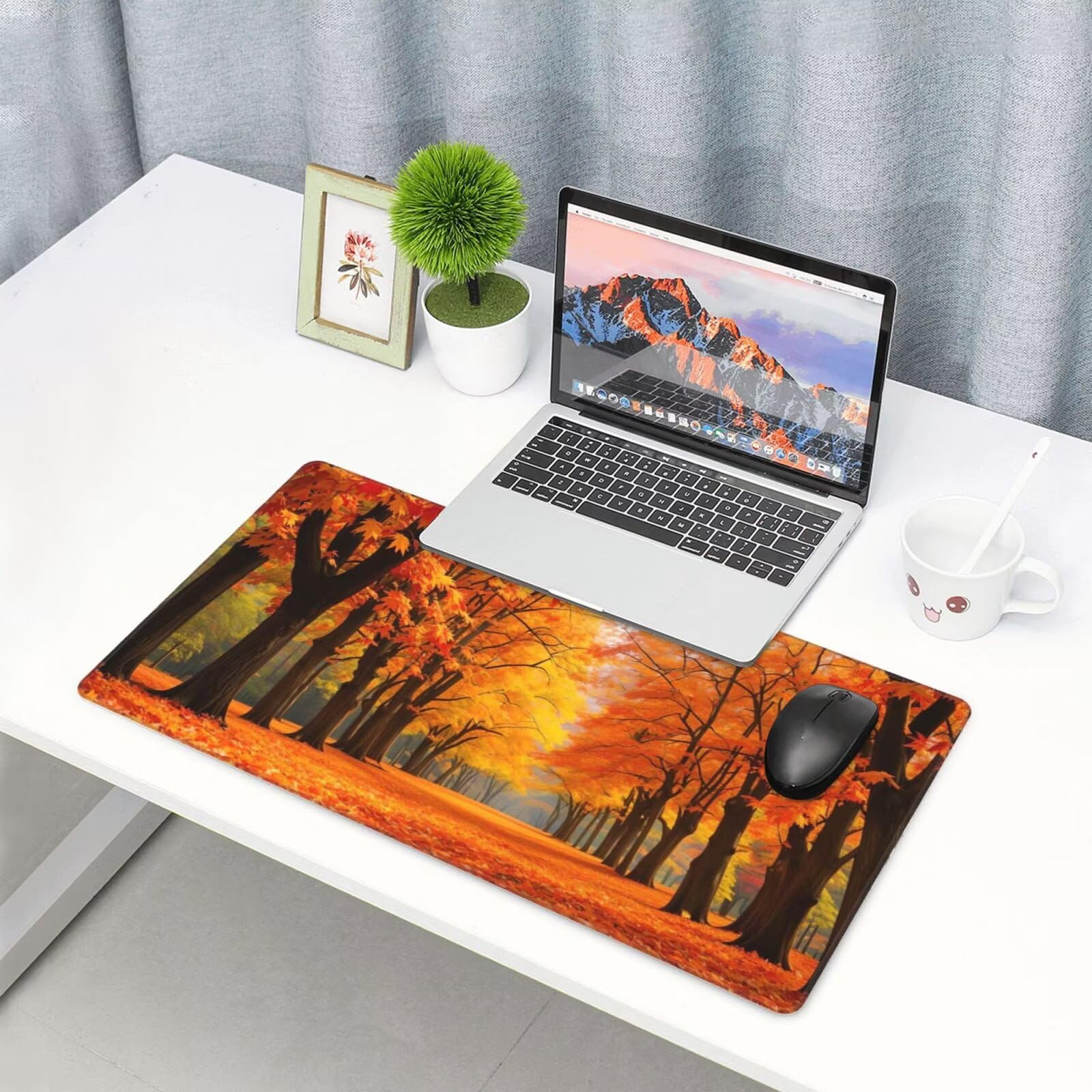 Podkładka pod mysz jesienną, duża podkładka pod mysz 1600 x 800 mm, leśna podkładka pod mysz do gier, podkładka na biurko ze zszytymi krawędziami, podkładka pod mysz z klawiaturą, do pracy, gier,