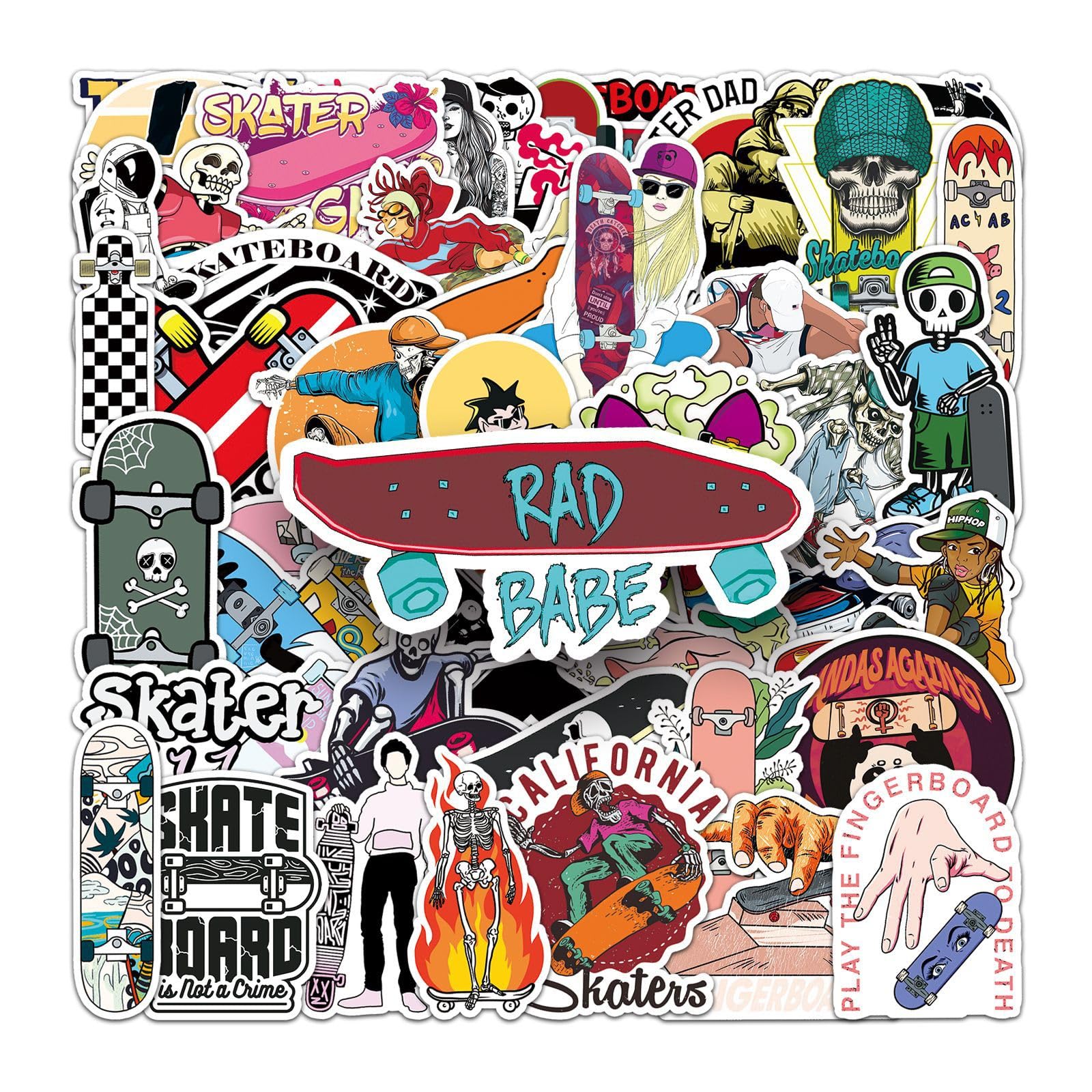 Chaopaitiezhi Girls 50 Pcs Skateboard Vinyl Stickers,Skateboarding Sport Graffiti Stickers,Vinyl Waterproof Sticker For Kids Teens ,For Phone Laptop Bottles Skateboard Computer Phone Luggage Guitar Gifts Sticker