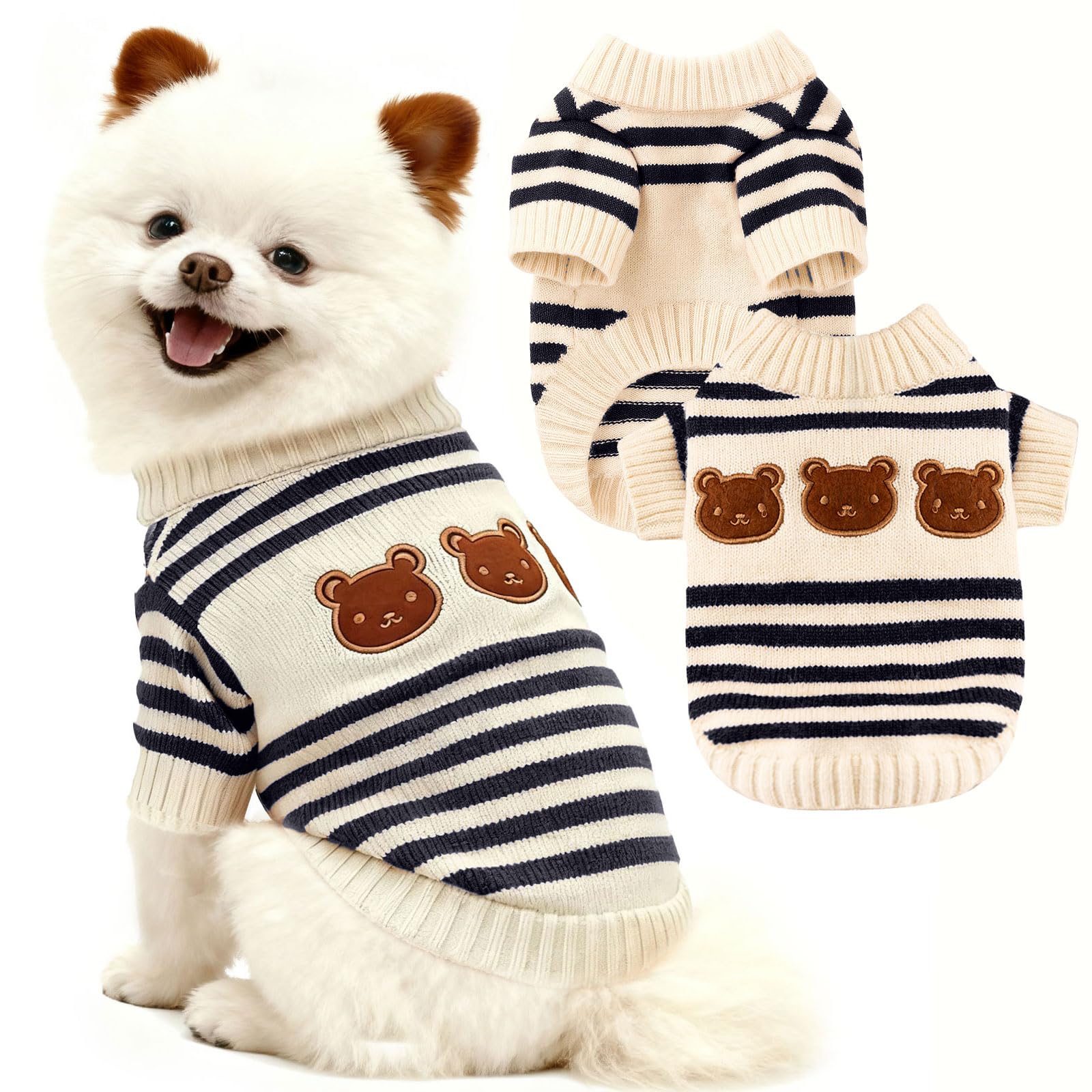 Dog Sweaters for Small Dogs with Cute Bear Pattern Striped Puppy Clothes — image 1