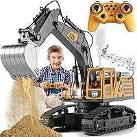 KASQERT 1:14 RC Excavator Toy for Boys 6-12: 14CH Digger with Simulated Smoke, Lights, Sounds, Metal Shovel, 680° Rotation