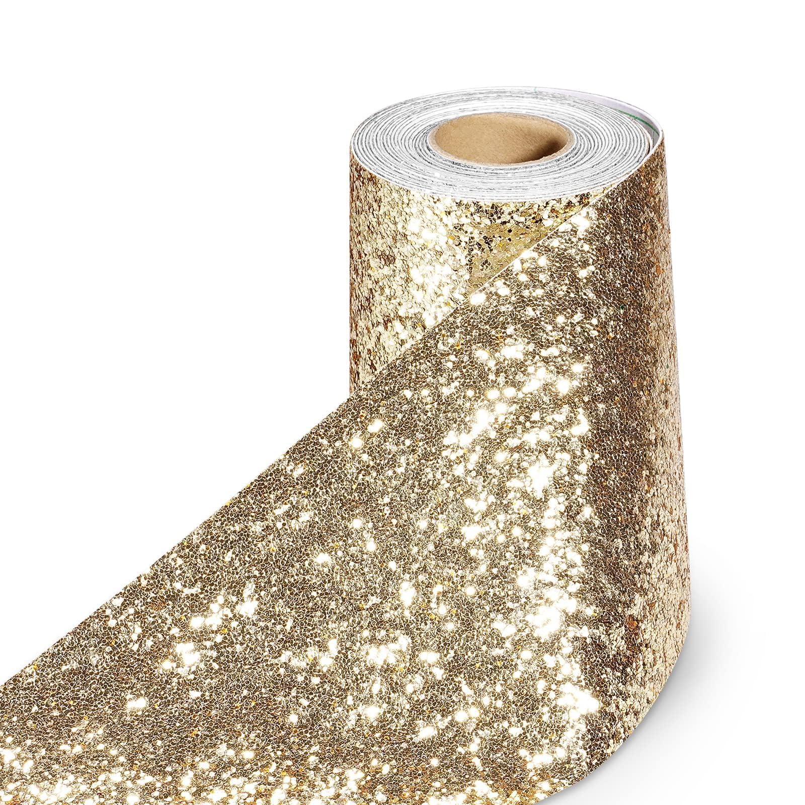 Stickyart Champagne 10cmX400cm Chunky Wallpaper Peel and Stick Glitter Wallpaper Border Self Adhesive Sequins Sparkle Glitter Fabric Contact Paper for DIY Crafts Ceiling Decoration