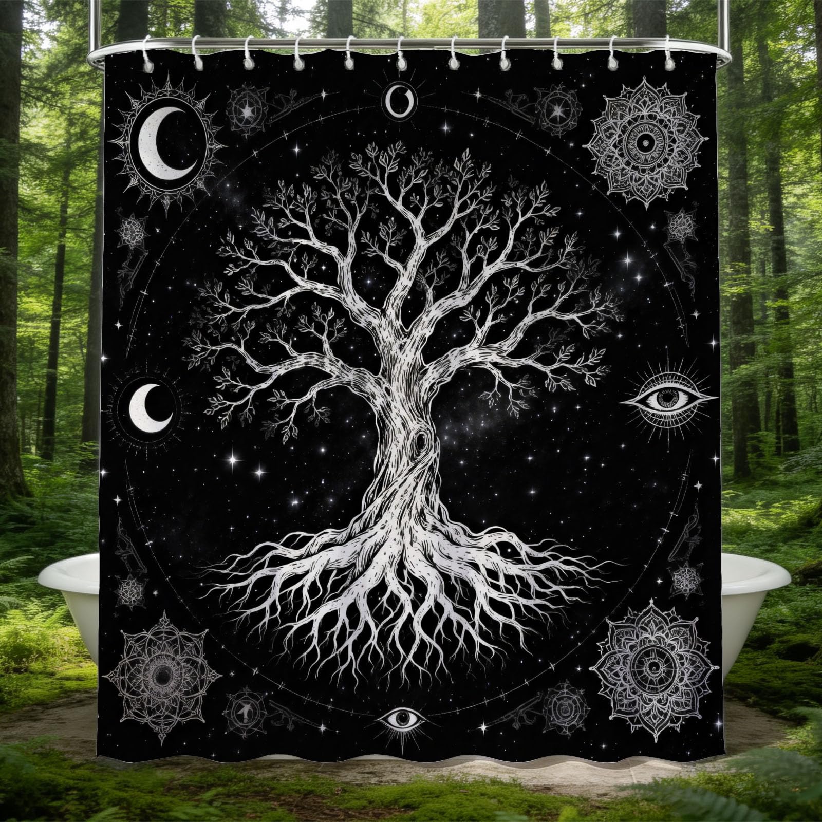 Hongduo 3D Tree Of Life Illustration Shower Curtain for Stalls Bathtubs Starry Sky Bathroom Decor Shower Curtain Set Polyester Fabric Waterproof 180x200cm/71X79 Inch with Hooks