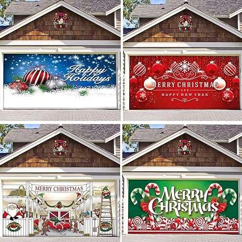 Decoración de Navidad para puerta de garaje 7 x 16 pies muñeco de nieve de invierno Papá Noel cubierta de puerta grande decoración para interiores y