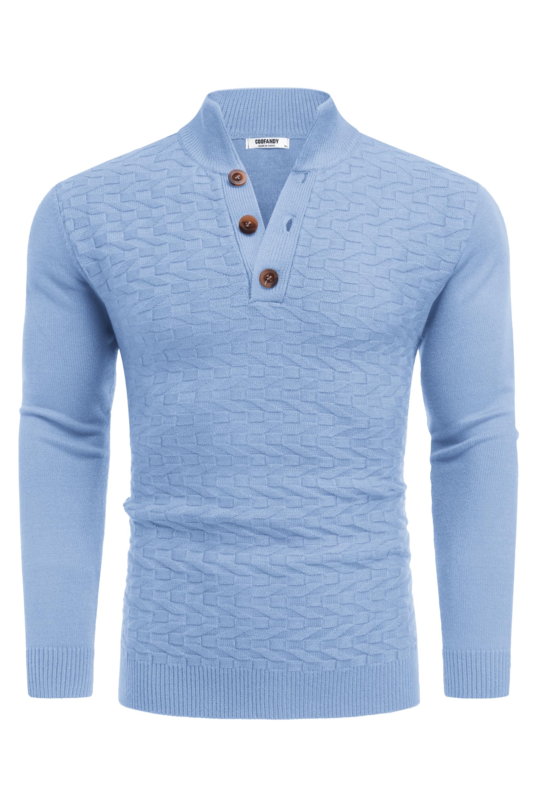 COOFANDY Maglioni Uomo Invernale Maglioni Collo Alto Henley Maglione Dolcevita Classico Maglione con Bottoni Regular Fit
