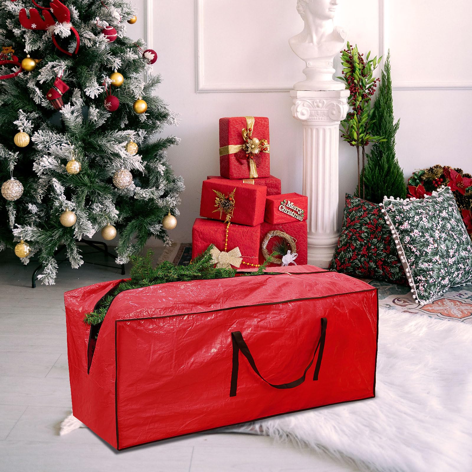 RICHIE Sac de rangement pour sapin de Noël de 2,3 m, convient aux arbres artificiels jusqu'à 2,1 m, sac en plastique résistant à l'eau, poignées renforcées, fermeture éclair et durable, sacs de