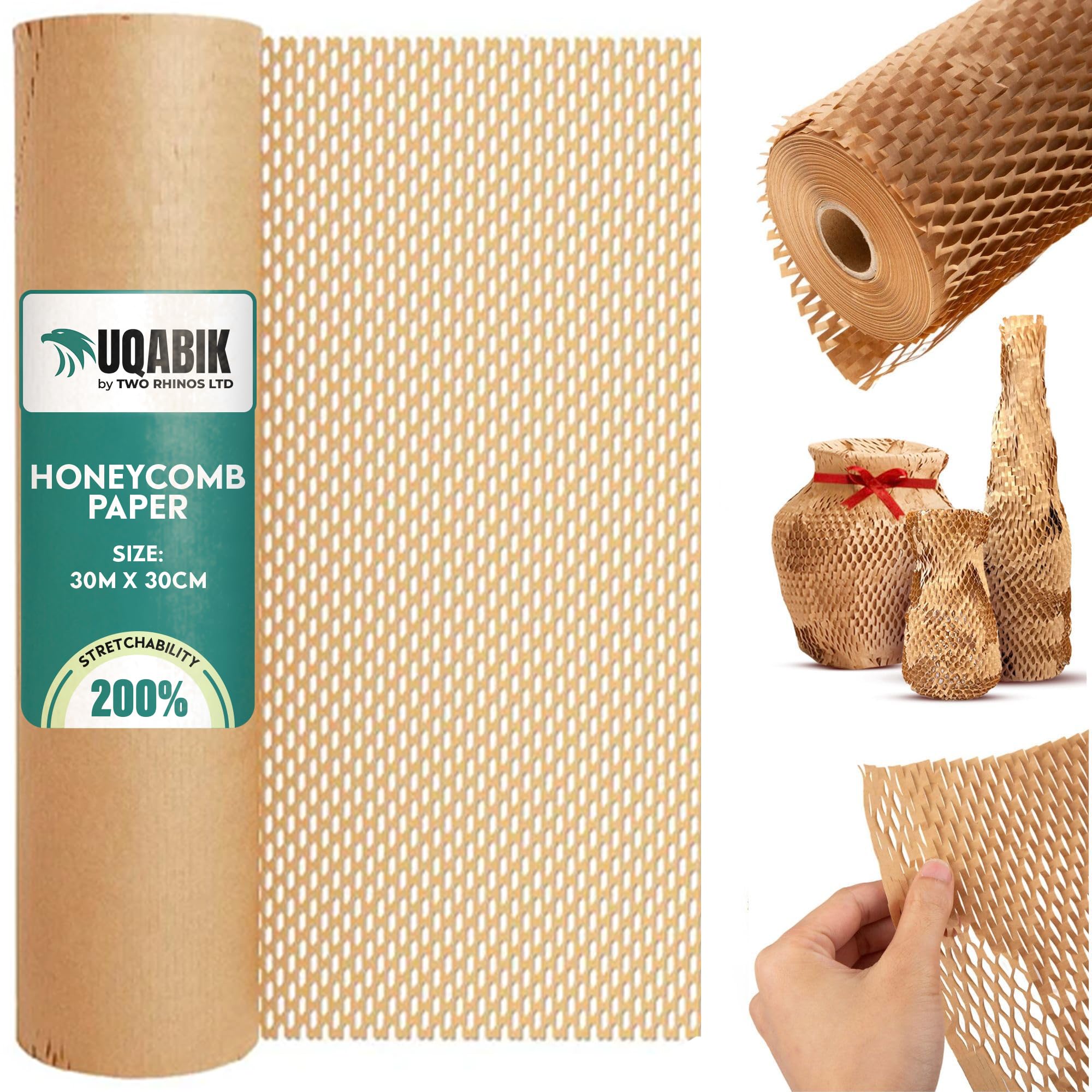 Uqabik Brown Uqabik® Honeycomb Packing Paper Roll - 30Cm X 30M | 200% Stretchability - Eco-Friendly Kraft Wrapping Paper For Shipping Fragile Items & Moving | Plastic-Free Alternative To Bubble Wrap (Brown)