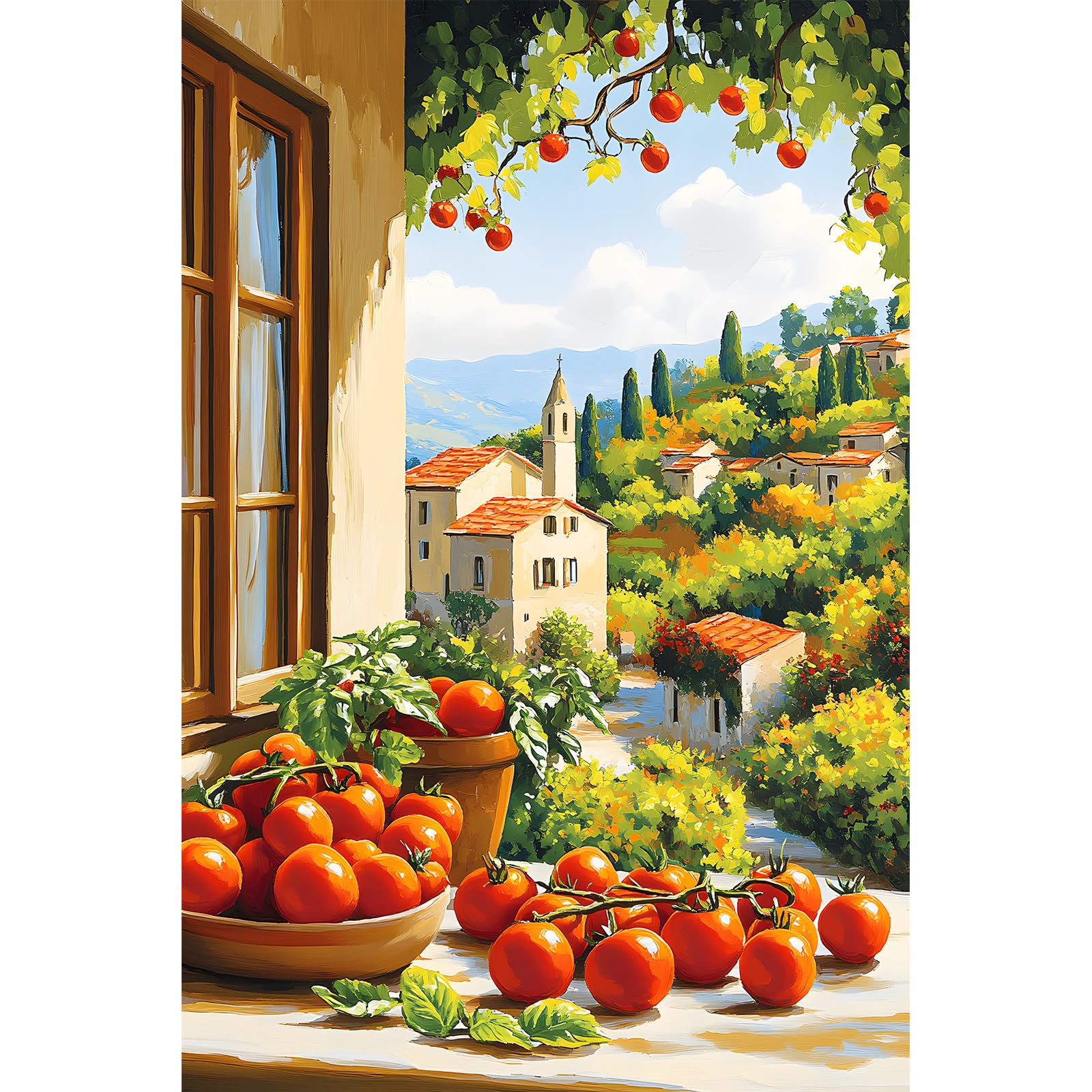 KEYIFA Paint by Numbers for Adults, Tomatoes on the Windowsill Painting by Number Canvas Kits with Acrylic Paint Brushes, DIY Craft Oil Painting Art Kits for Adults, Home Wall Decor