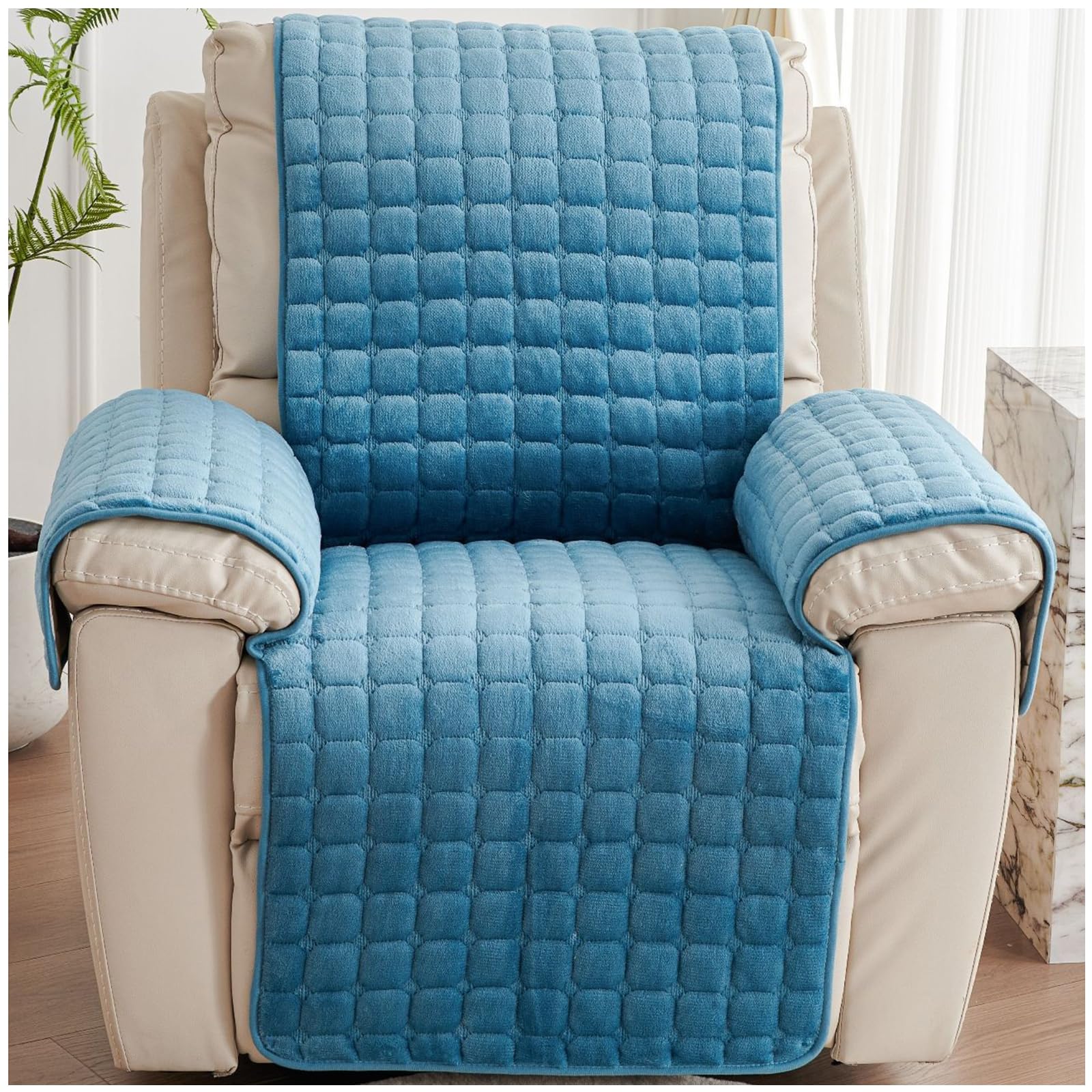 NNSMUN Armchair Covers for Arms Headrest Cover for Winter Square Plush Armchair Slipcover Nonslip & Washable & Abrasion Furniture Protector for Cat Dog Pets (Blue,116x190cm)