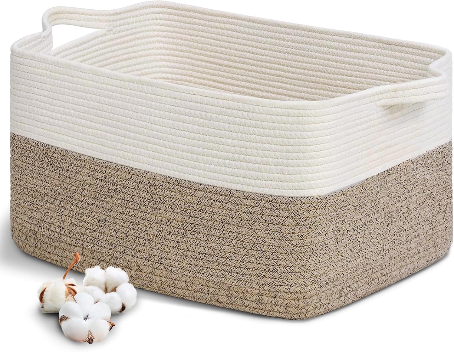 Cesto Portabiancheria Sporca Intrecciato in Cotone, 63L Cesto Portaoggetti con Manico, Cesta Giochi Bambini Grande, Cesta Panni Sporchi Pieghevole per Bagno, Camera da Letto(Marrone scuro)