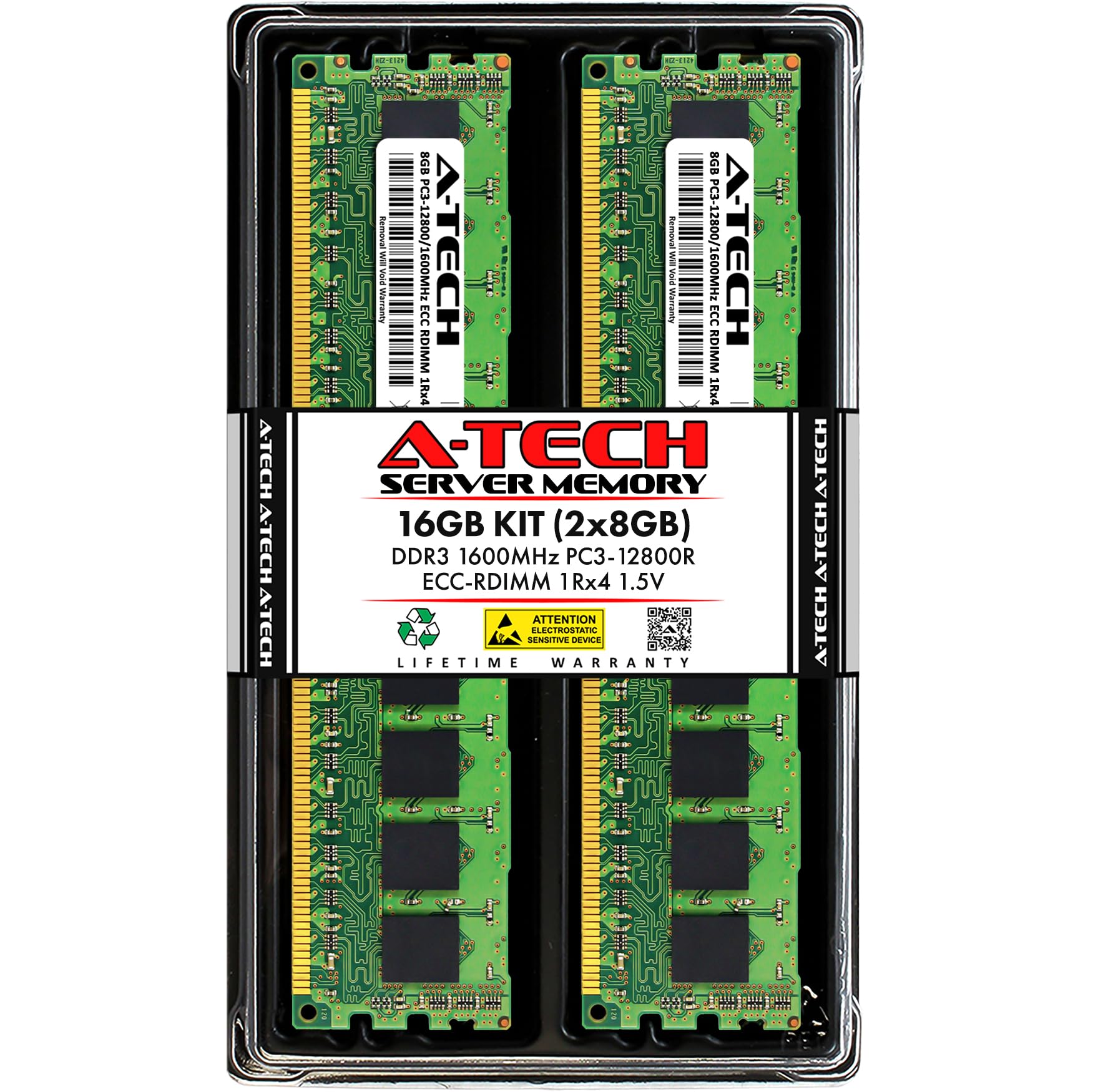 A-Tech 16GB Kit (2x8GB) DDR3 1600MHz PC3-12800R ECC RDIMM 1Rx4