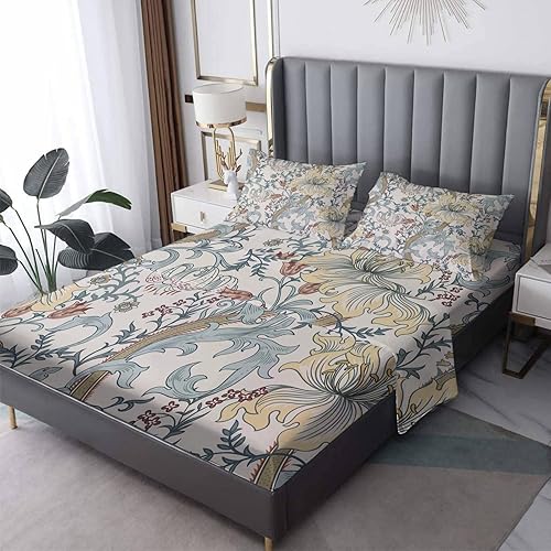 Miniatura 10 de THYUNQ Juego de sábanas divididas tamaño King para cama ajustable, sábanas florales vintage, sábanas y fundas de almohada de microfibra suave, 5