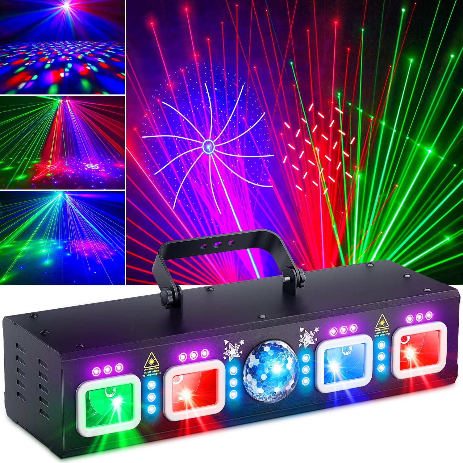 KeoBin 6 en 1 luces discoteca DJ con RGB UV y Estroboscópica