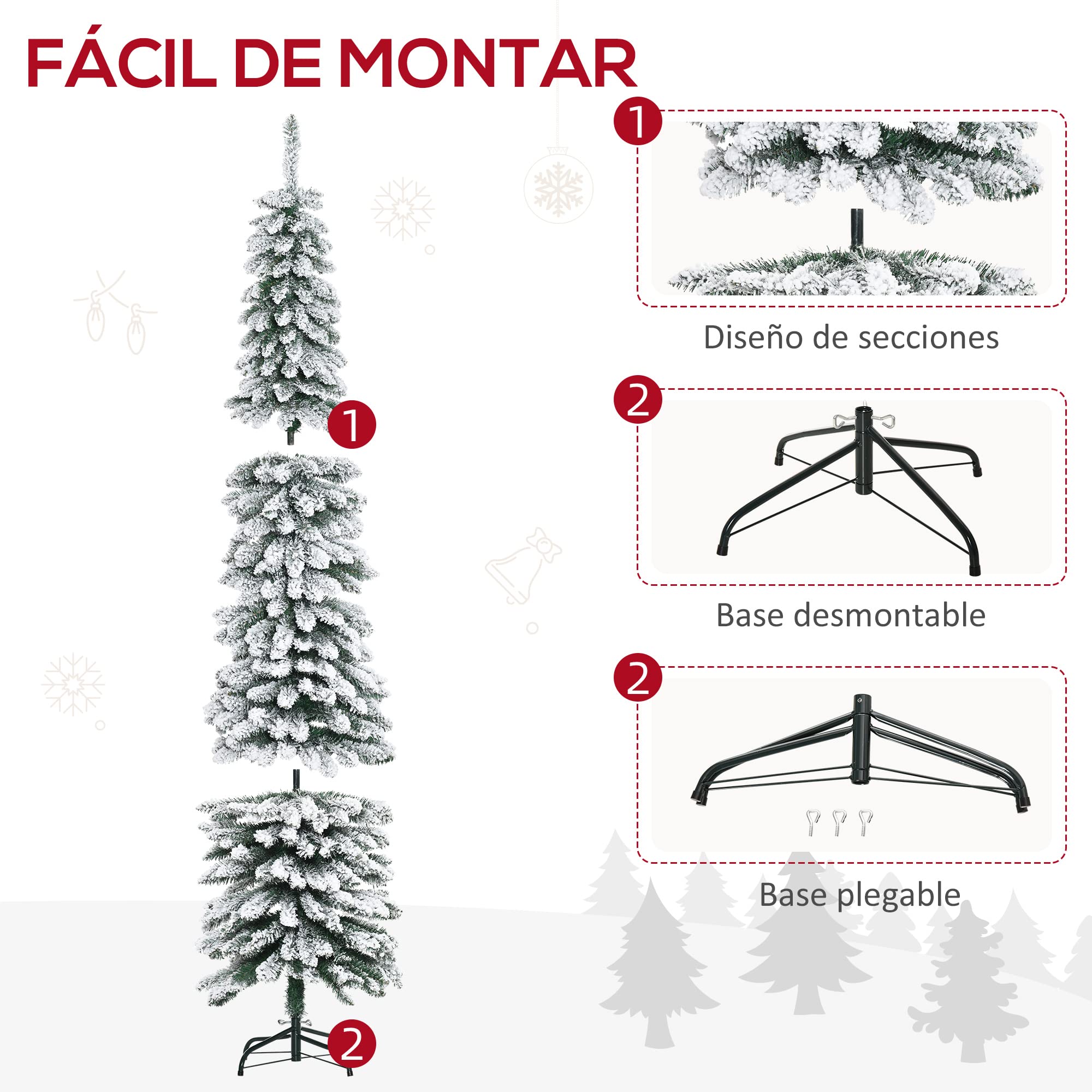 HOMCOM Árbol de Navidad Nevado 210 cm con 490 Ramas Base Plegable Verde