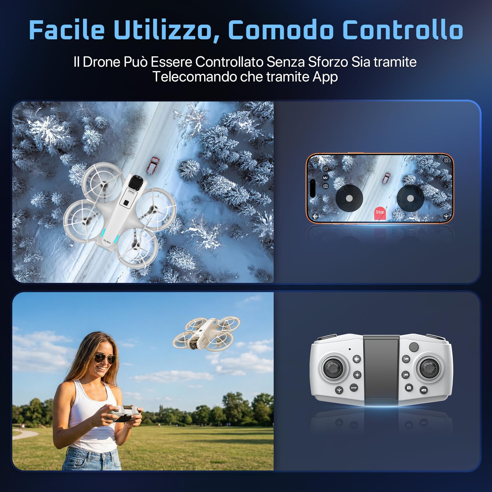 Mini Drone Rollei Fly Mini Droni con Fotocamera 720P Drone Quadricottero con Modalità senza Testa 360° Rotazione Telecomando e APP Meno di 250 g per Principianti e Appassionati Droni-Drones-Fotocamera