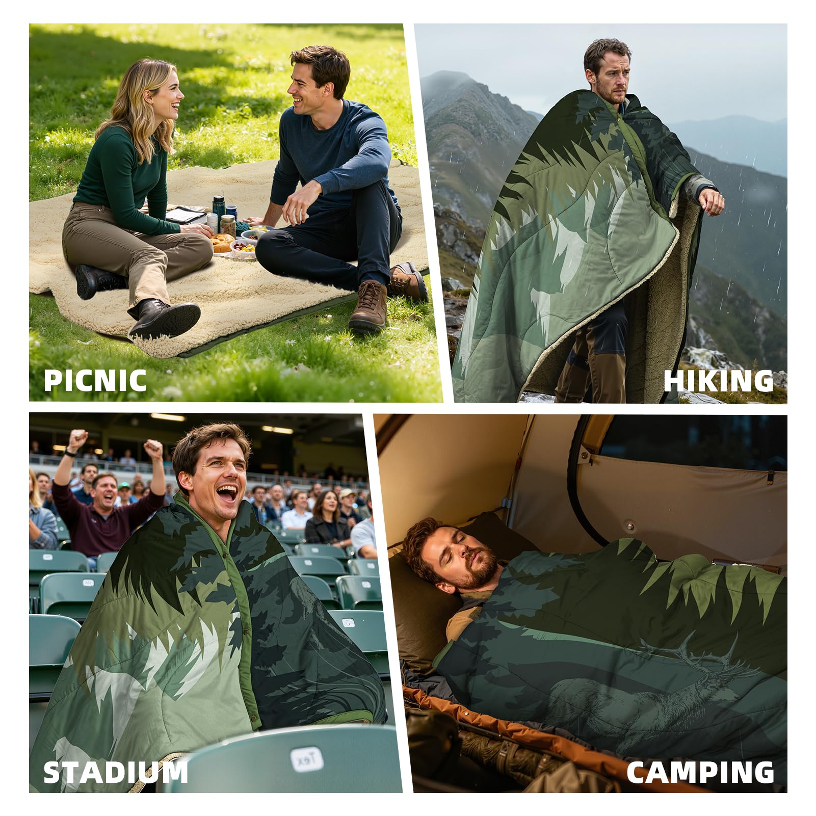Campingdecke Ultraleicht Warm I Outdoor Reisedecke verstaubar I Camping Decke wasserabweisend für Wandern, Reisen, Hängematte,Van, Flugzeug DeckeI Thermal Sherpa & Ripstop,200x145cm
