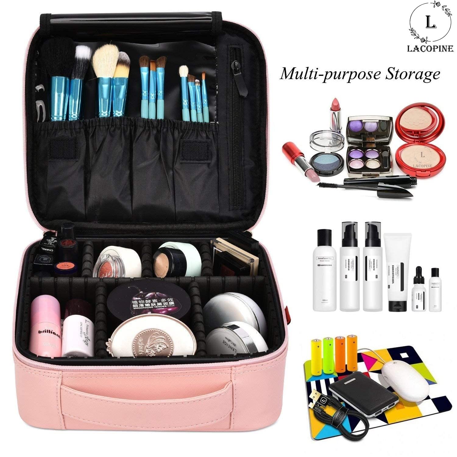 LACOPINE Portable Makeup Bag EVA Professional Makeup Artist Bag Makeup Train Case Makeup Organizer Bag for Travel and Home Use (Baby Pink, 10 INCH (1 Layer)) 2