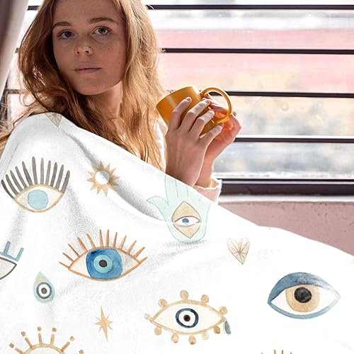 Miniatura 6 de Manta con patrón de mal de ojo, súper suave y acogedora, manta decorativa y ligera para sofá, cama, campamento, 60 x 80 pulgadas, para adultostamaño
