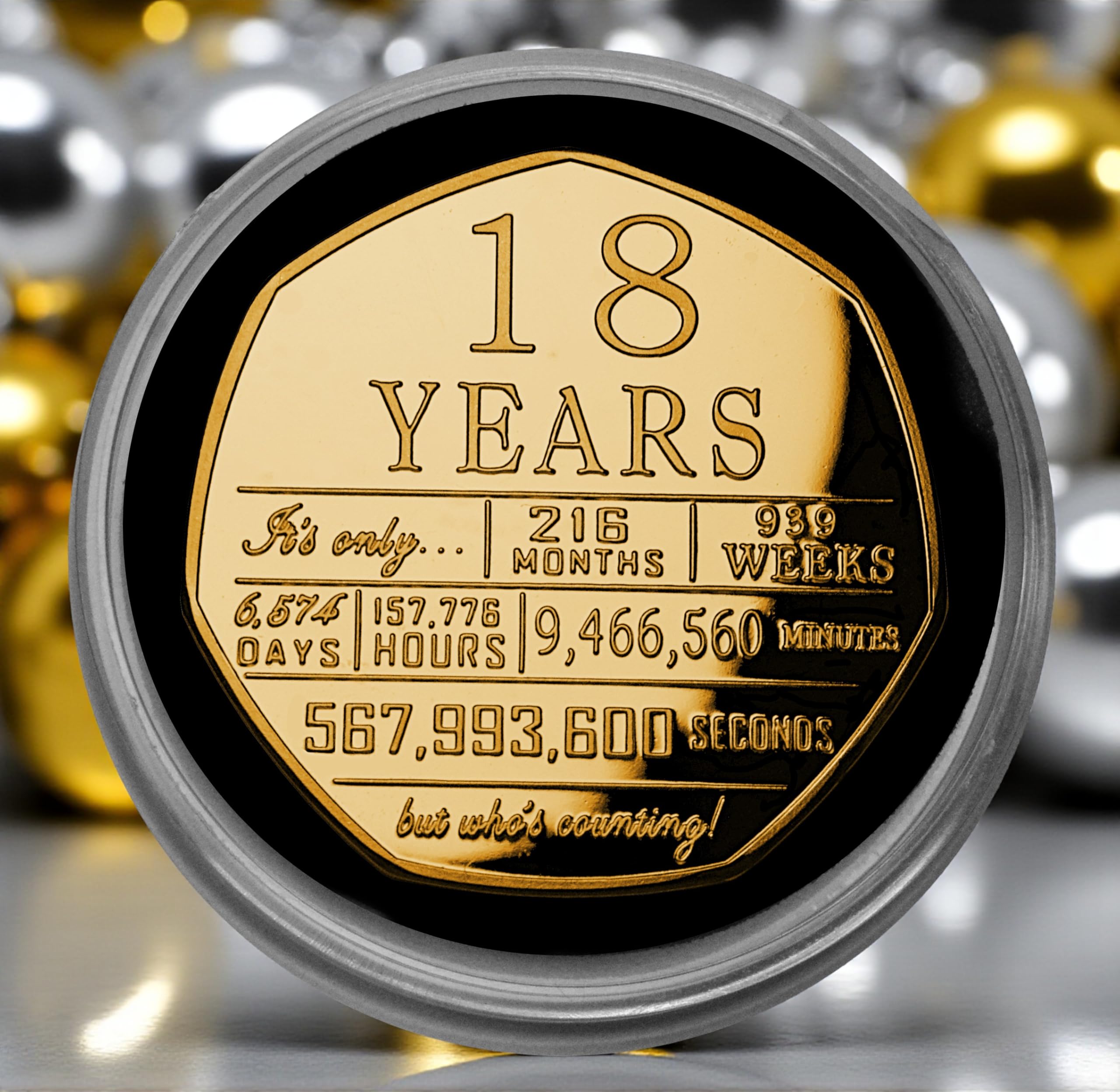 The Commemorative Coin Company 18th Birthday 24ct Gold Commemorative in Capsule. Celebrating 18 Years. Congratulations/Party/Celebration/Ideas Gift/Present.