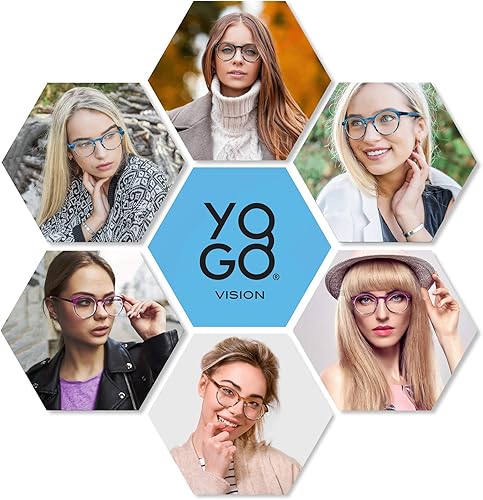 Miniatura 6 de Yogo Vision Gafas de lectura para mujeres y hombres, con bloqueo de luz azul, lentes de lectura redondos, +2.75