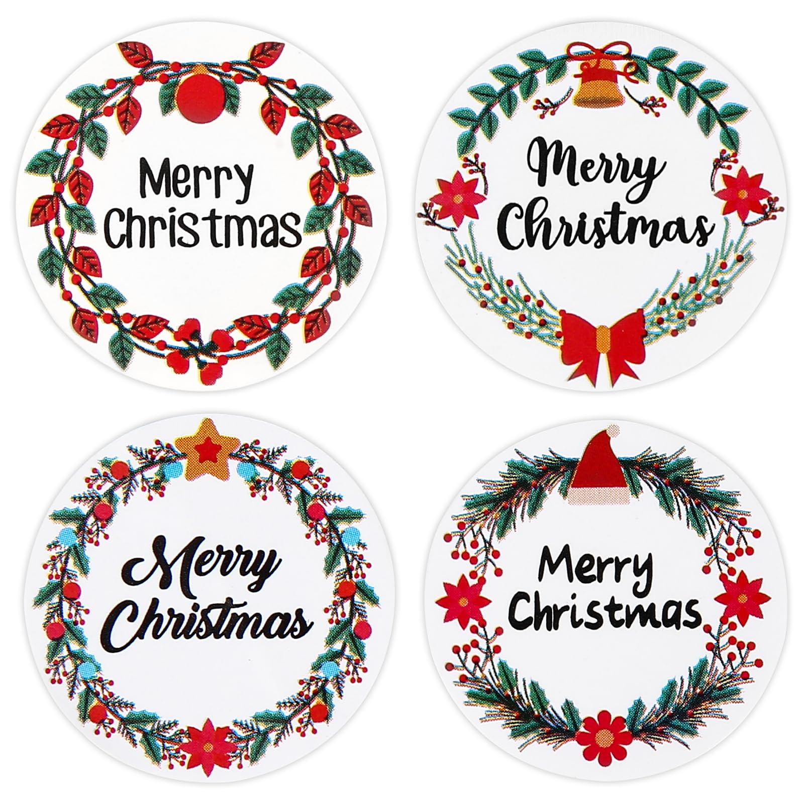 500 Christmas Stickers Roll - 4 Santa Claus Designs For Holiday Decorating