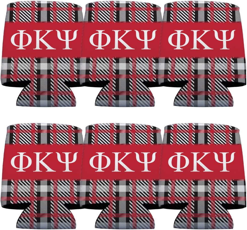 VictoryStore Can and Beverage Coolers - Phi Kappa Psi, Plaid Design, Set of 6