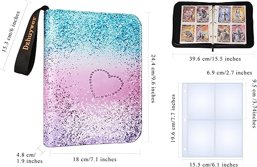 Miniatura 5 de Carpeta de tarjetas coleccionables para 4 bolsillos (480 tarjetas) con 60 fundas extraíbles, con cremallera de protección y pulsera de fácil