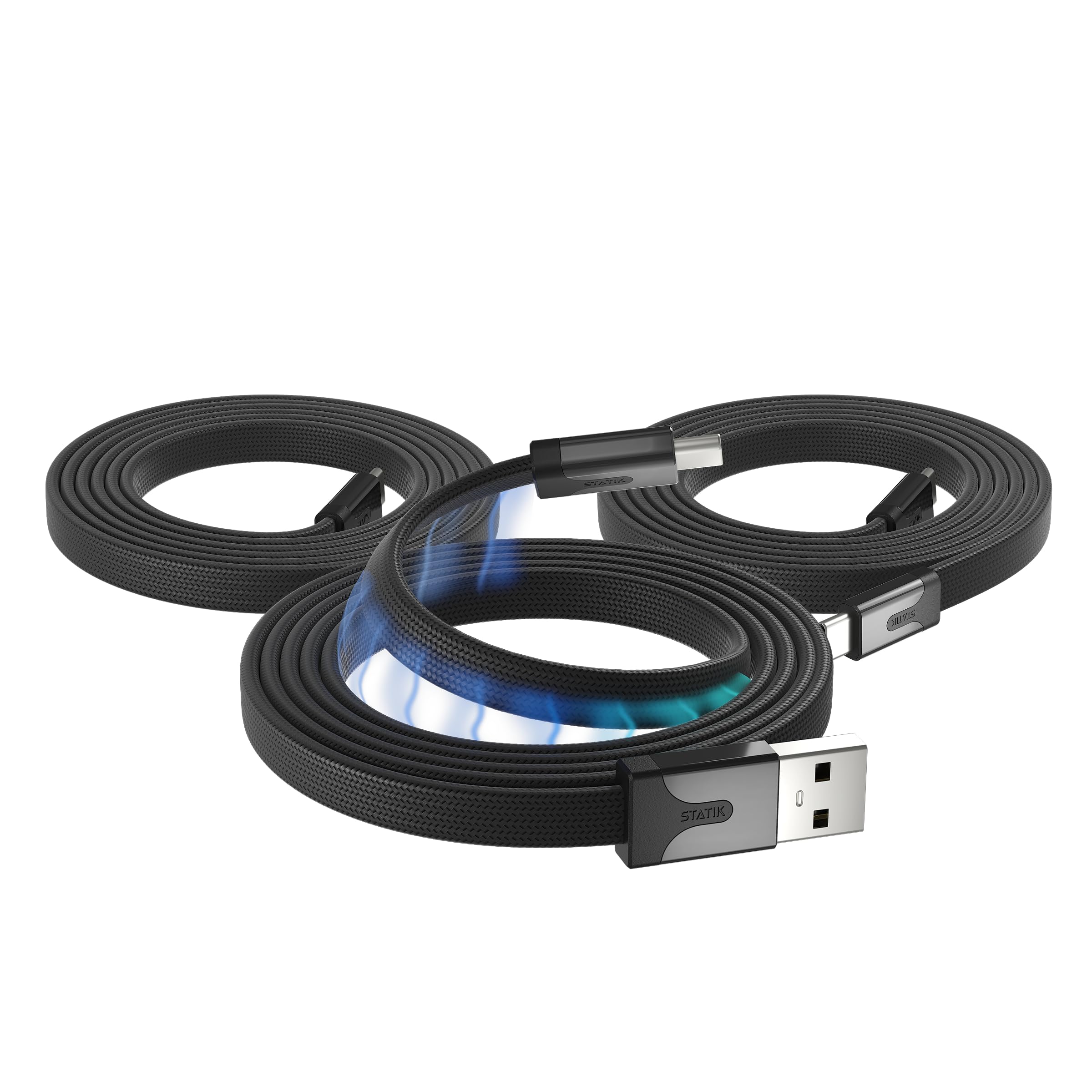 Statik MagStack - Cable USB a USB C, magnético antienredos plano A a tipo C, cable de carga rápida, cable de carga magnético, compatible con iPhone 16 Pro Max, Galaxy S24 Ultra, 27 W 3 pies/1 m