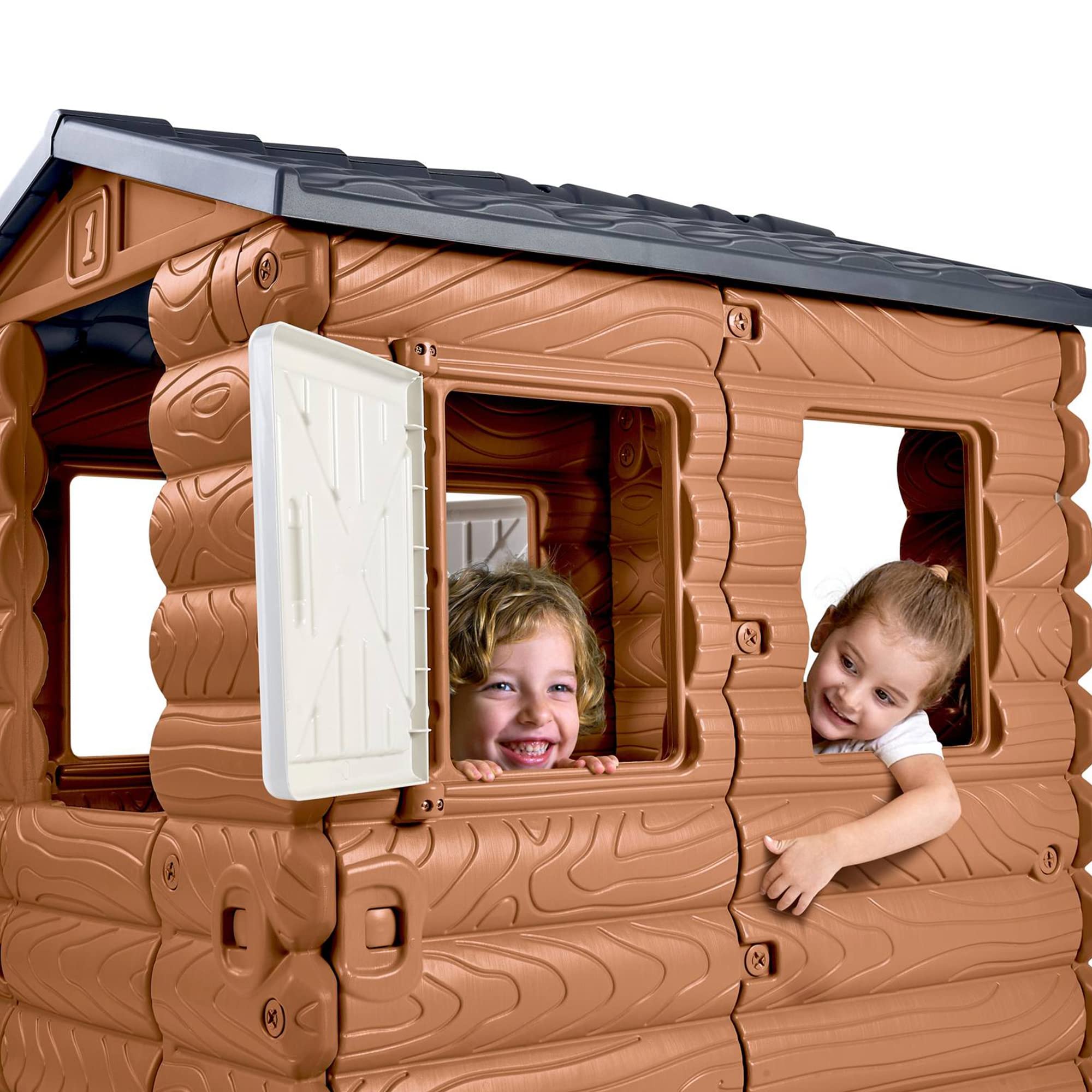 FEBER Camping Cottage Cabaña de Juegos Casita de Juguete Madera Ventanas Puerta abatibles Niños 1 año