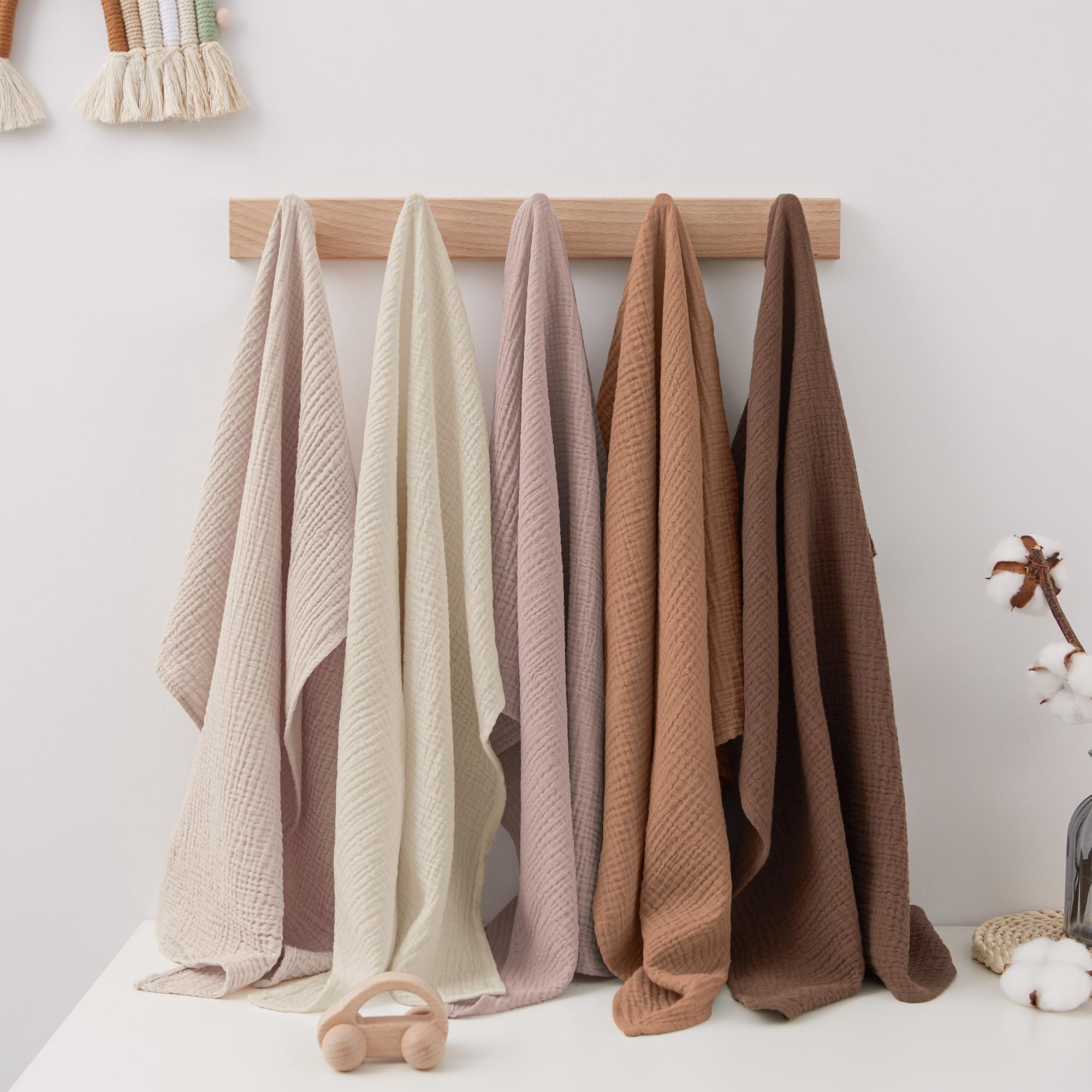 Susurration Bambino in Mussola Per Neonati, 5 Pezzi, Set 60x60CM, Super Morbido Assorbente in Mussola A Grana Per Neonati, Unisex, Per Bambine E Ragazzi (marrone)