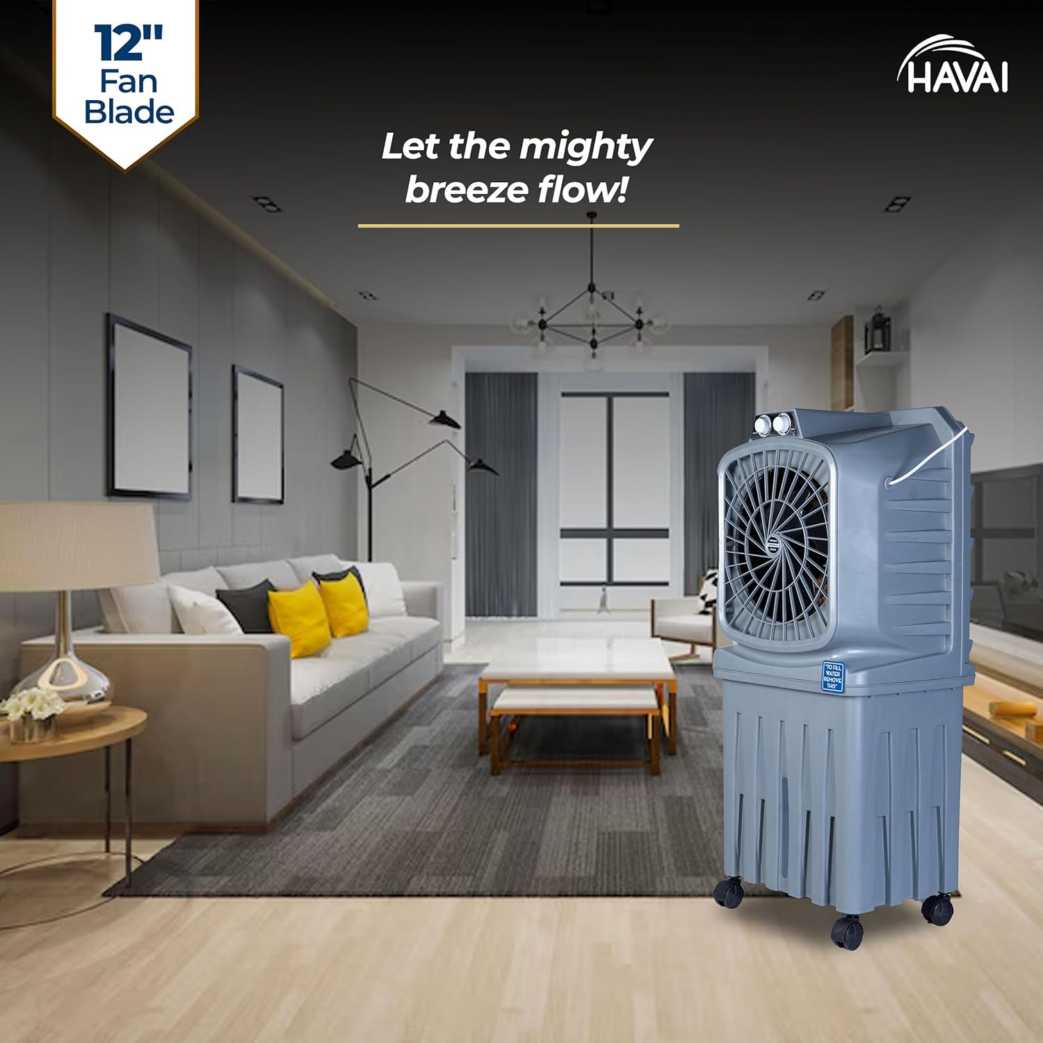 HAVAI Mighty 12 Personal Air Cooler | 12 inch Blade | 50L Tank Capacity, 120W Power, 200 Sq. Ft. Area Coverage | 15 Ft. Air Throw, 3-Speed Control, Grey 37 814NacIPzIL. SL1500