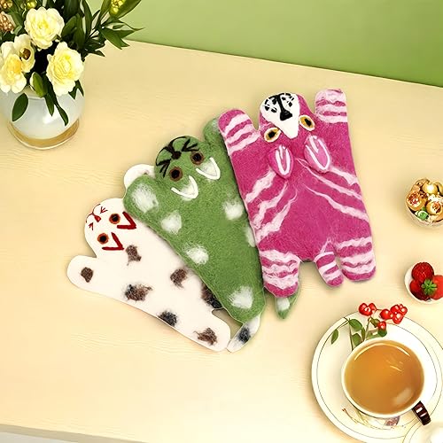 Miniatura 7 de Juego de posavasos de fieltro de lana hechos a mano para gatos, 3 adorables gatos, posavasos con forma de bebida, tapetes antideslizantes para