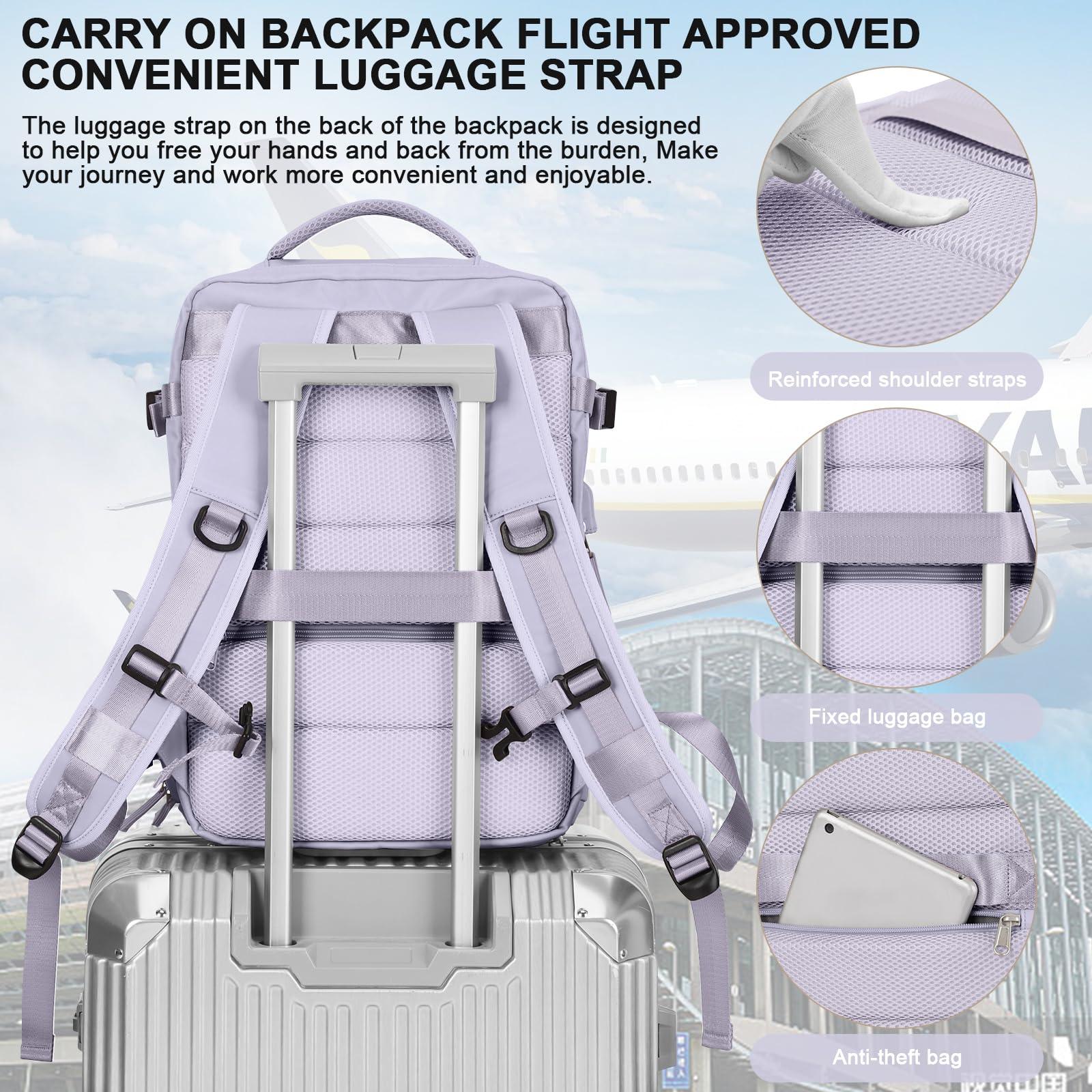 Zaino Bagaglio a Mano Ryanair 40x20x25 Zaino Aereo Borse da Cabina per Easyjet 45x36x20 Zaino da Viaggio donna con porta ricarica USB, Borsa da Viaggio aereo Zaino Computer Impermeabile Casual Daypack