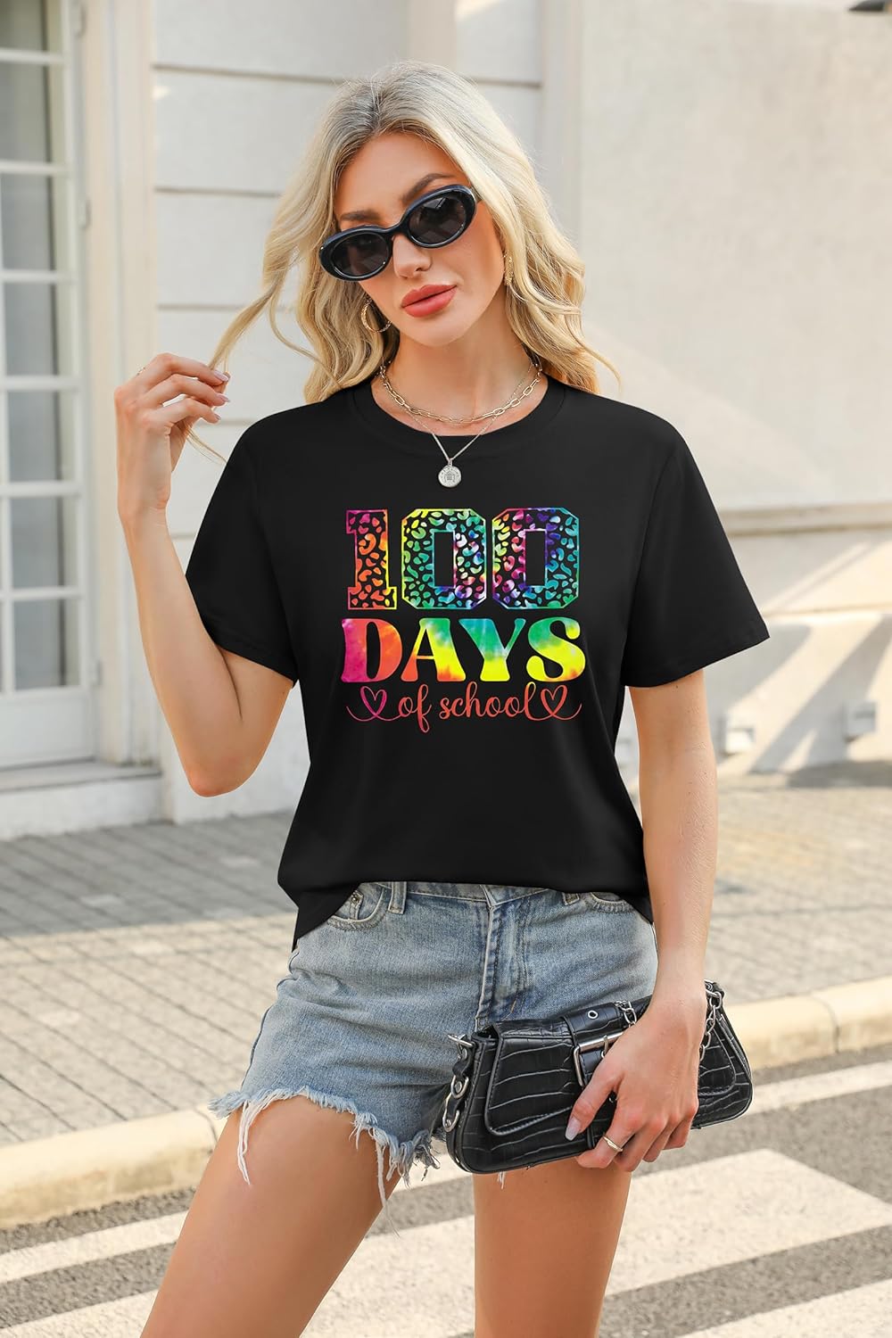 100 Days of School Shirt Women Preschool Teacher Shirts Kindergarten Celebration Tees Tie Dye Teachers Short Sleeve Tops - Image 3
